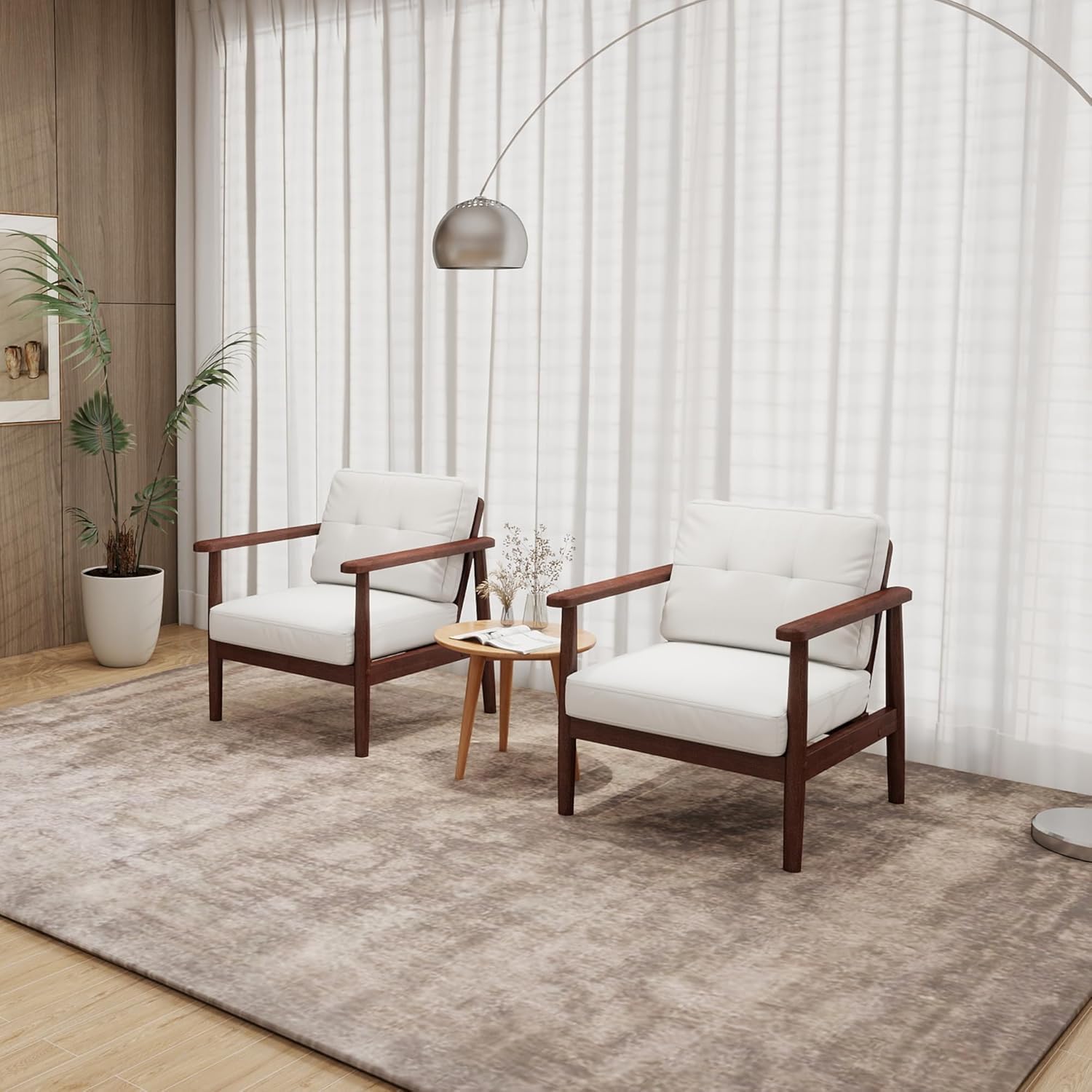 TYBOATLE White Faux Leather Accent Chair - Mid Century Modern Armchair with Solid Wood Frame - Stylish Living Room, Office & Waiting Room Seating - Perfect for Home Decor, Lounge Areas & Reception Spaces