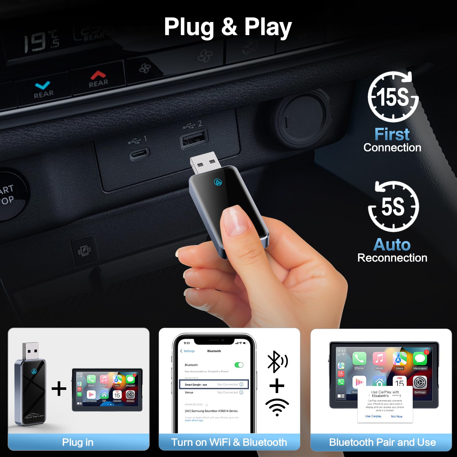 Wireless Android Auto Adapter for Cars 2017+ - Convert Wired to Wireless Android Auto, Plug & Play Dongle Compatible with Android 11+ | Seamless Music Streaming & Hands-Free Navigation for Safer Driving