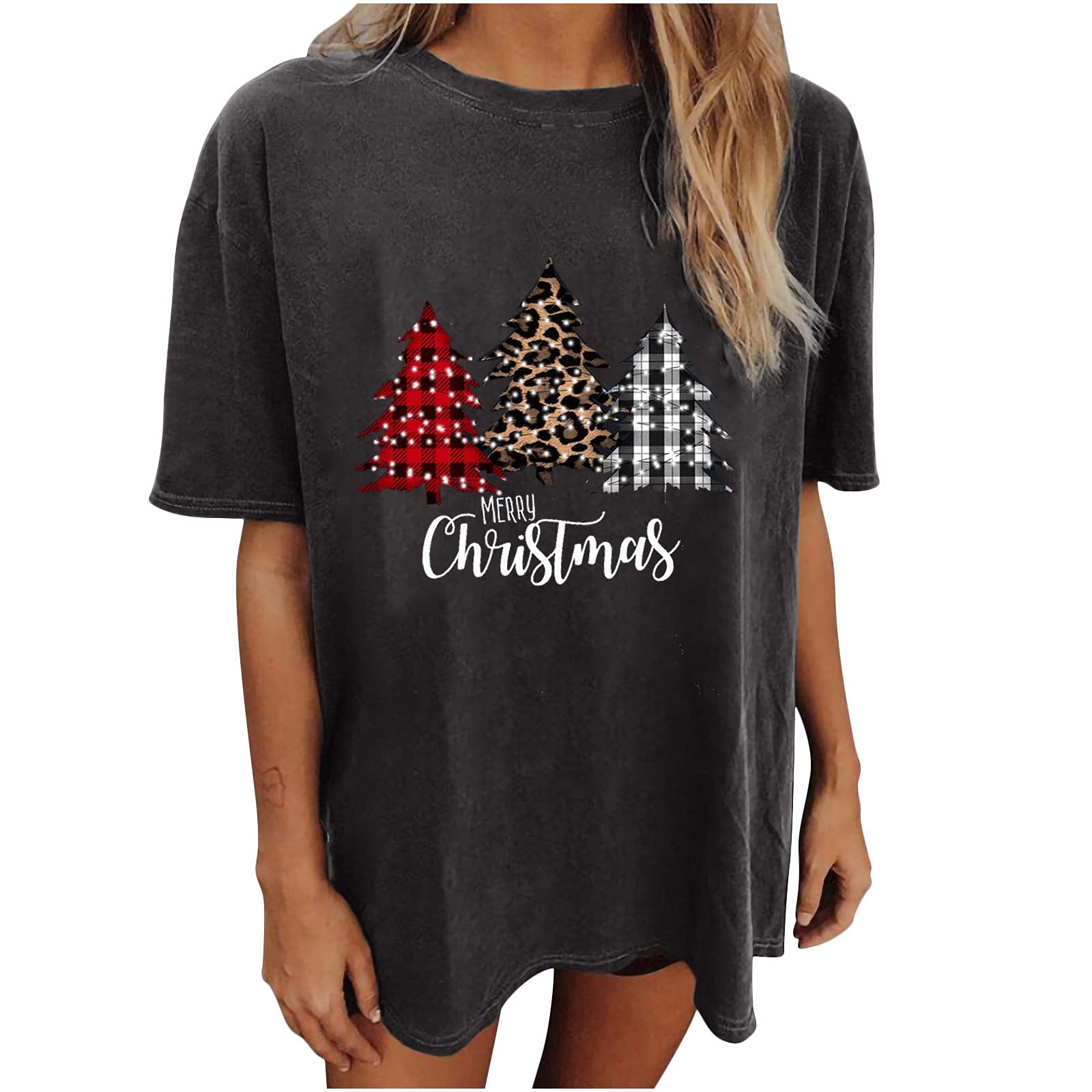 Women's Oversized Christmas Graphic T-Shirt - Trendy Short Sleeve Loose Fit Xmas Blouse for Teens | Cute Holiday Party Outfit & Casual Winter Wear