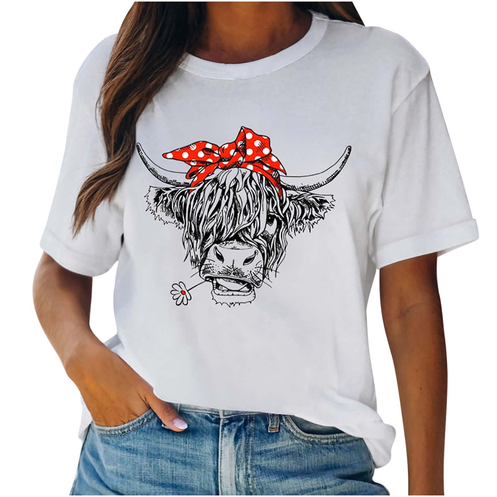 Trendy Women's Summer T-Shirts - Casual Short Sleeve Loose Fit Tunic Tee with Graphic Print | Comfortable Crewneck Top for Everyday Wear, Beach Outings & Weekend Relaxation | White