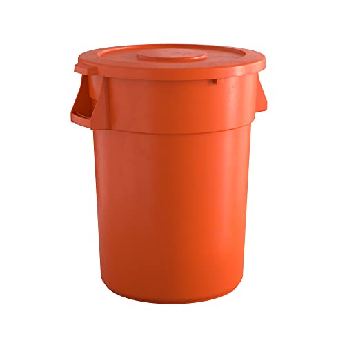 Krollen 44 Gallon Orange Commercial Trash Can with Lid - Heavy Duty Round Garbage Bin for Office, Restaurant, Warehouse & Outdoor Use