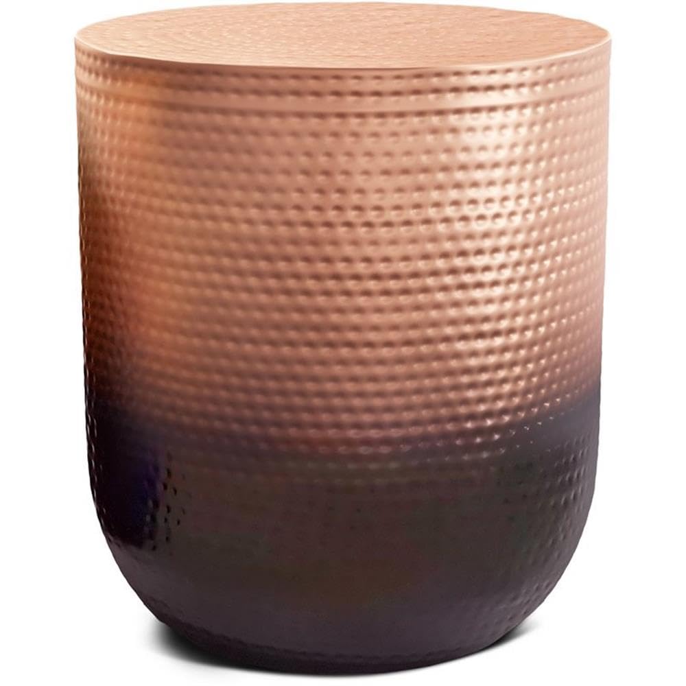 Small Boho End Table - Round Accent Bedside Nightstand for Living Room & Small Spaces | Narrow Metal Sofa Side Table with Rustic Circle Design | Antique Brown Copper Gradient Ombre Finish | Perfect for Apartments, Dorms & Cozy Home Decor