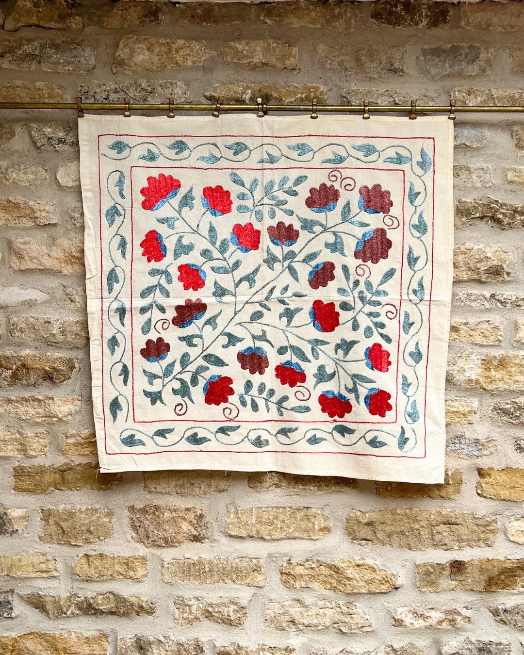 Extra Small Suzani 02 - Handmade Cotton Embroidered Pillow Cover - Bohemian Home Decor for Sofa, Bed & Nursery - Perfect for Boho Chic, Farmhouse & Eclectic Interior Design Styles