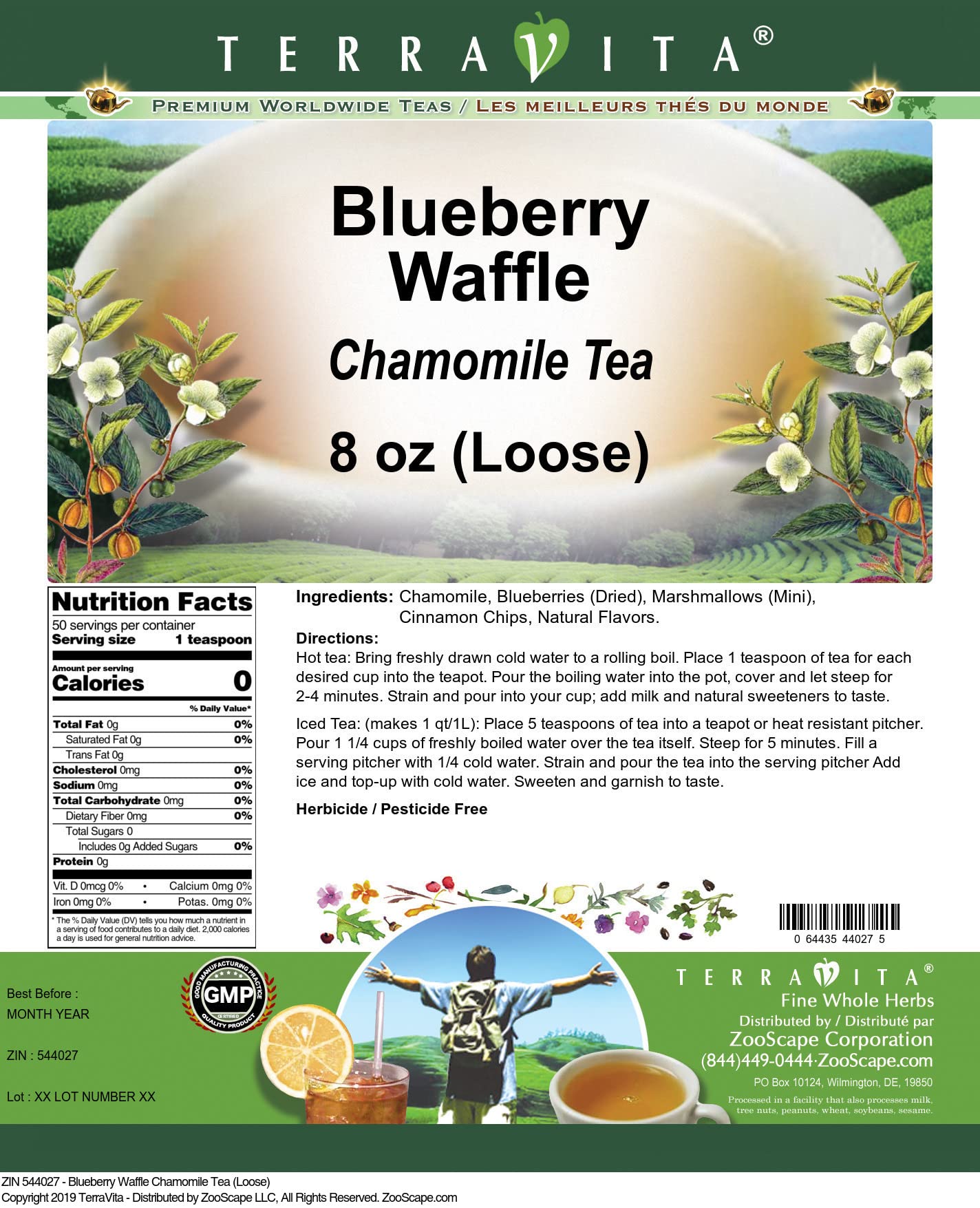 Premium Blueberry Waffle Chamomile Loose Leaf Tea - 2 Pack (8 oz Each) | Relaxing Herbal Tea for Stress Relief, Bedtime & Morning Wellness | USDA Organic, Caffeine-Free