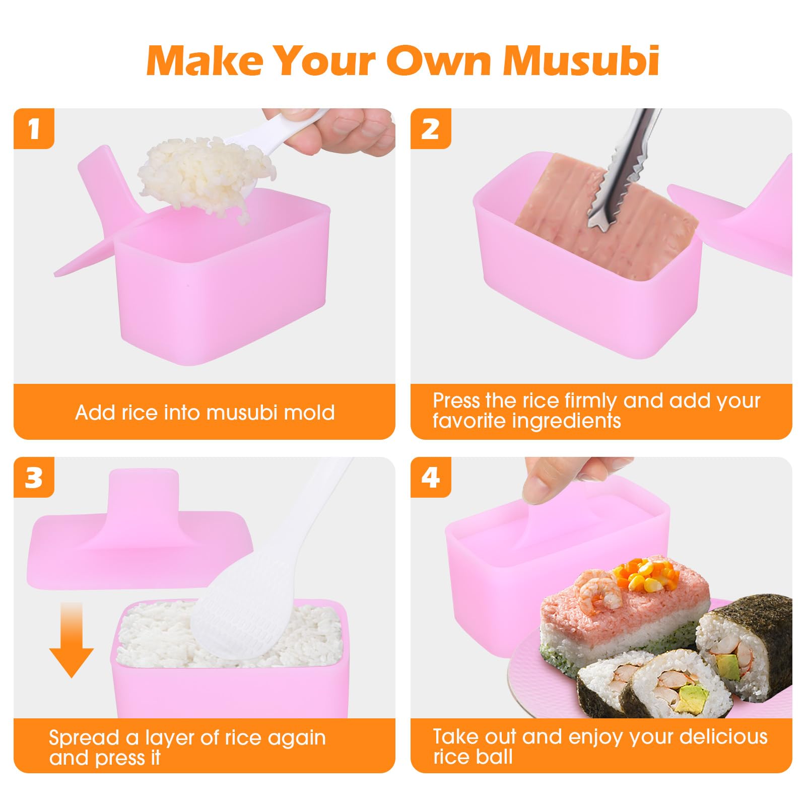 6-Pack Onigiri Mold Kit - 2 Musubi Press Makers, 2 Rice Ladles & 2 Triangle Rice Ball Molds | Perfect for Sushi Making, Bento Box Lunches & Home DIY Cooking | Great for Kids, Meal Prep & Japanese Cuisine Lovers