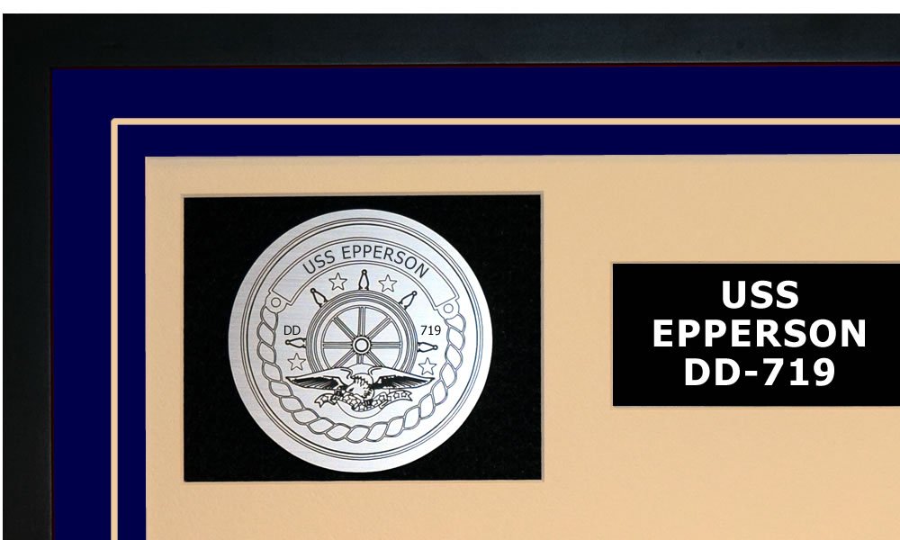 USS Epperson DD-719 Navy Ship Model - Framed Blue Display for Home & Office Decor | Military Memorabilia & Nautical Theme Gifts