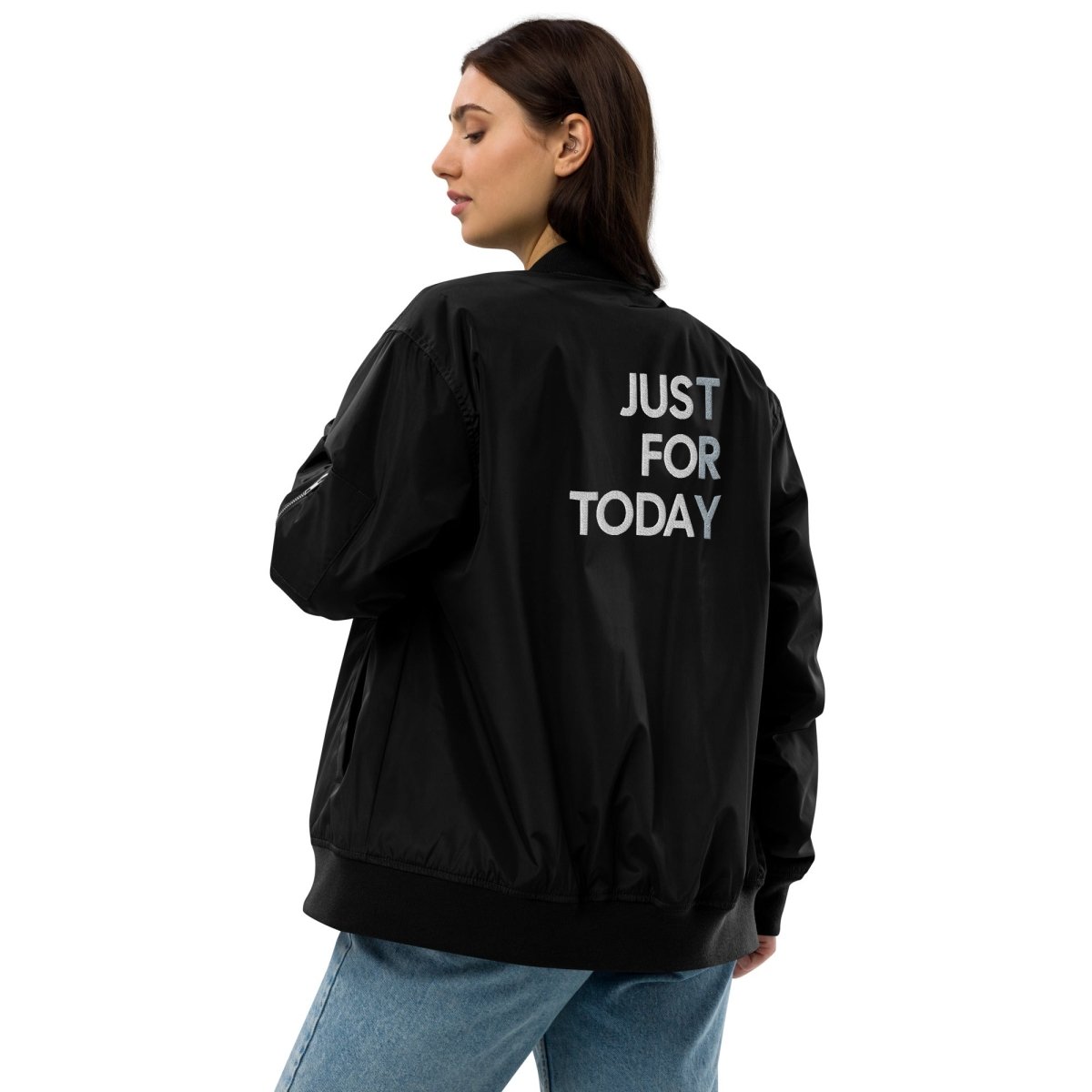 Just For Today Premium Embroidered Recycled Bomber Jacket - Eco-Friendly Fashion for Men & Women - Perfect for Casual Outings & Streetwear Style