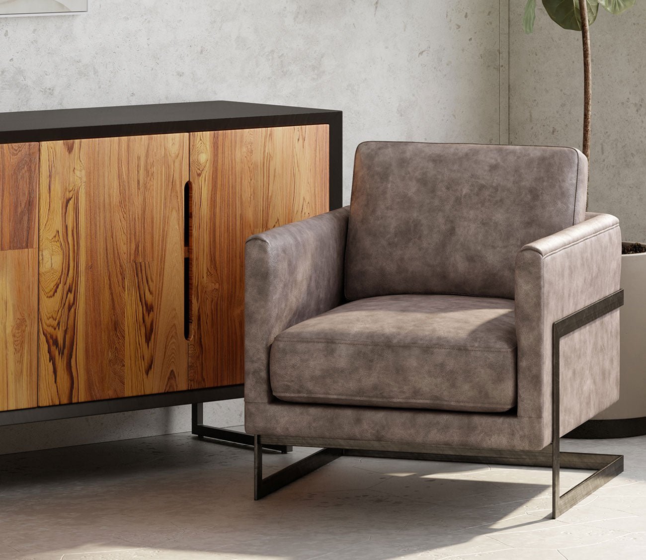 Luxury Upholstered Club Chair with Iron Frame - Modern Living Room Furniture for Home Office, Lounge & Reading Nook - Moe's Furniture Collection