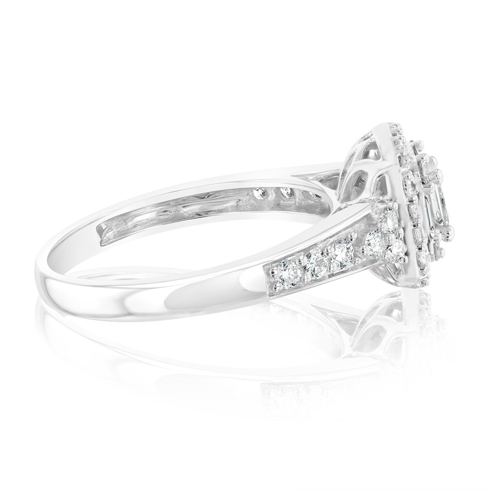 14K White Gold 0.70 Carat Diamond Halo Solitaire Engagement Ring - Perfect for Proposals, Anniversaries & Special Occasions