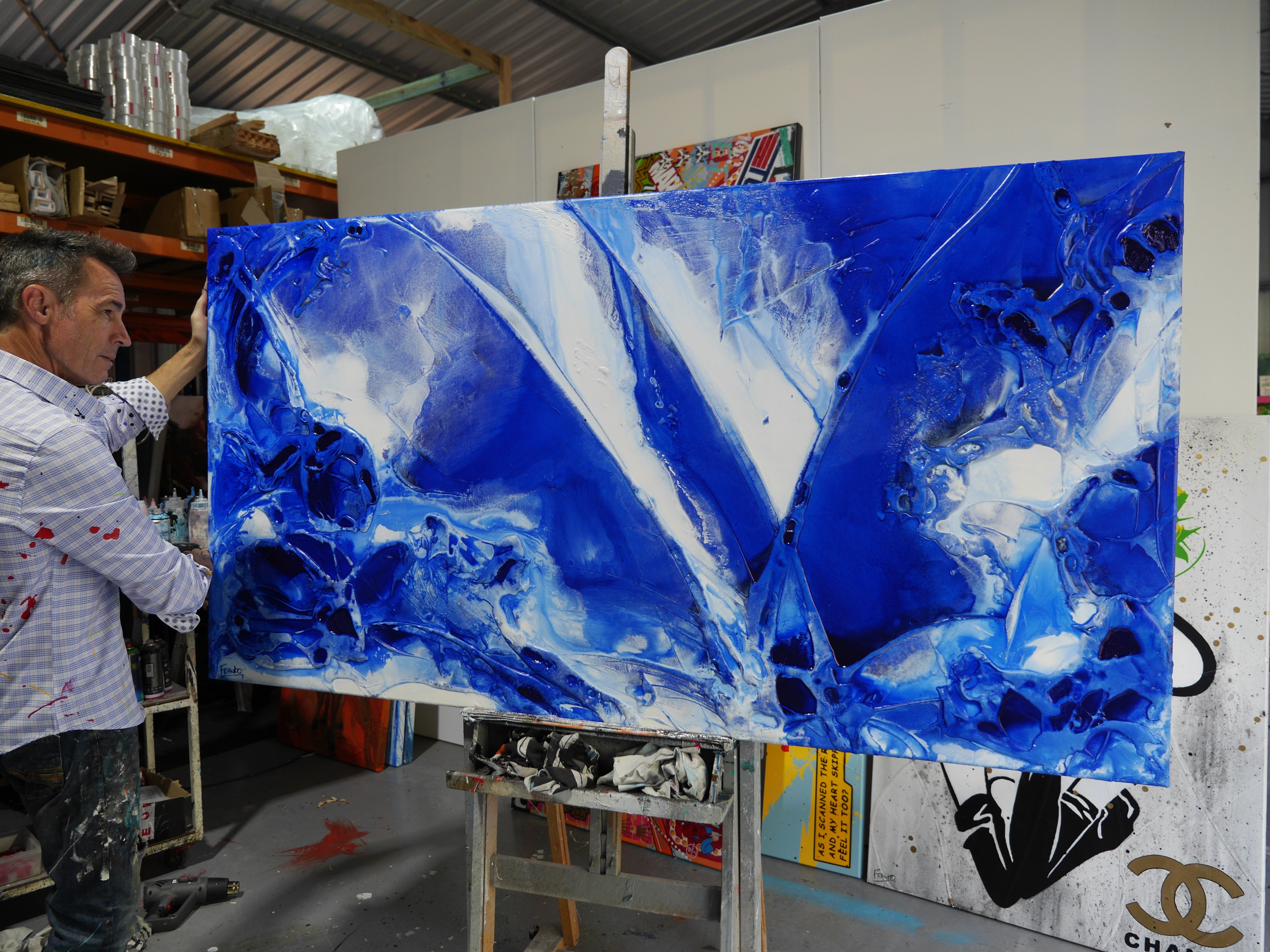 Blue Bay 190cm x 100cm Textured Abstract Canvas Wall Art - Modern Home Decor for Living Room, Bedroom & Office