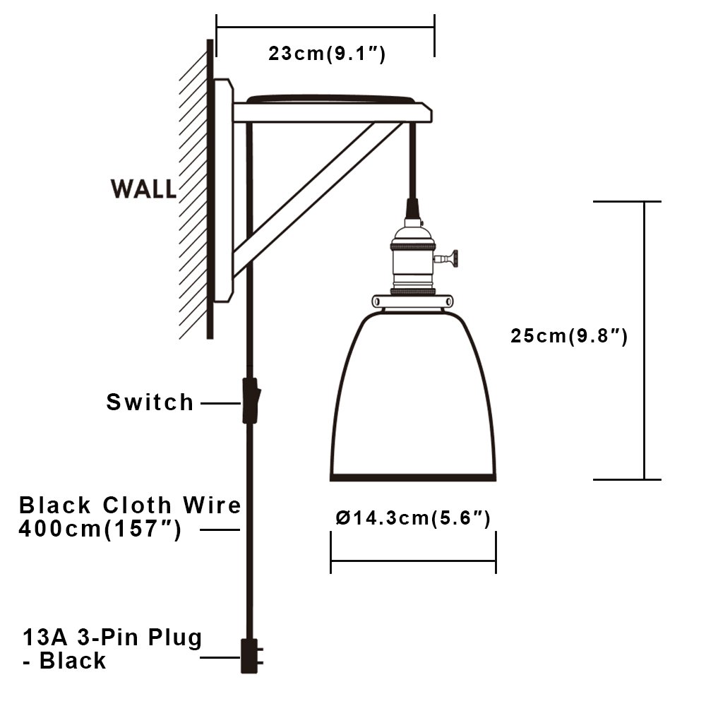 Pathson Plug-in Wall Sconce Light - 1-Light Rustic Industrial Wall Lamp with On/Off Switch - Black Bedside Lighting Fixture for Living Room, Bedroom, TV Wall & Hotel Decor - Perfect for Ambient Lighting & Nighttime Reading