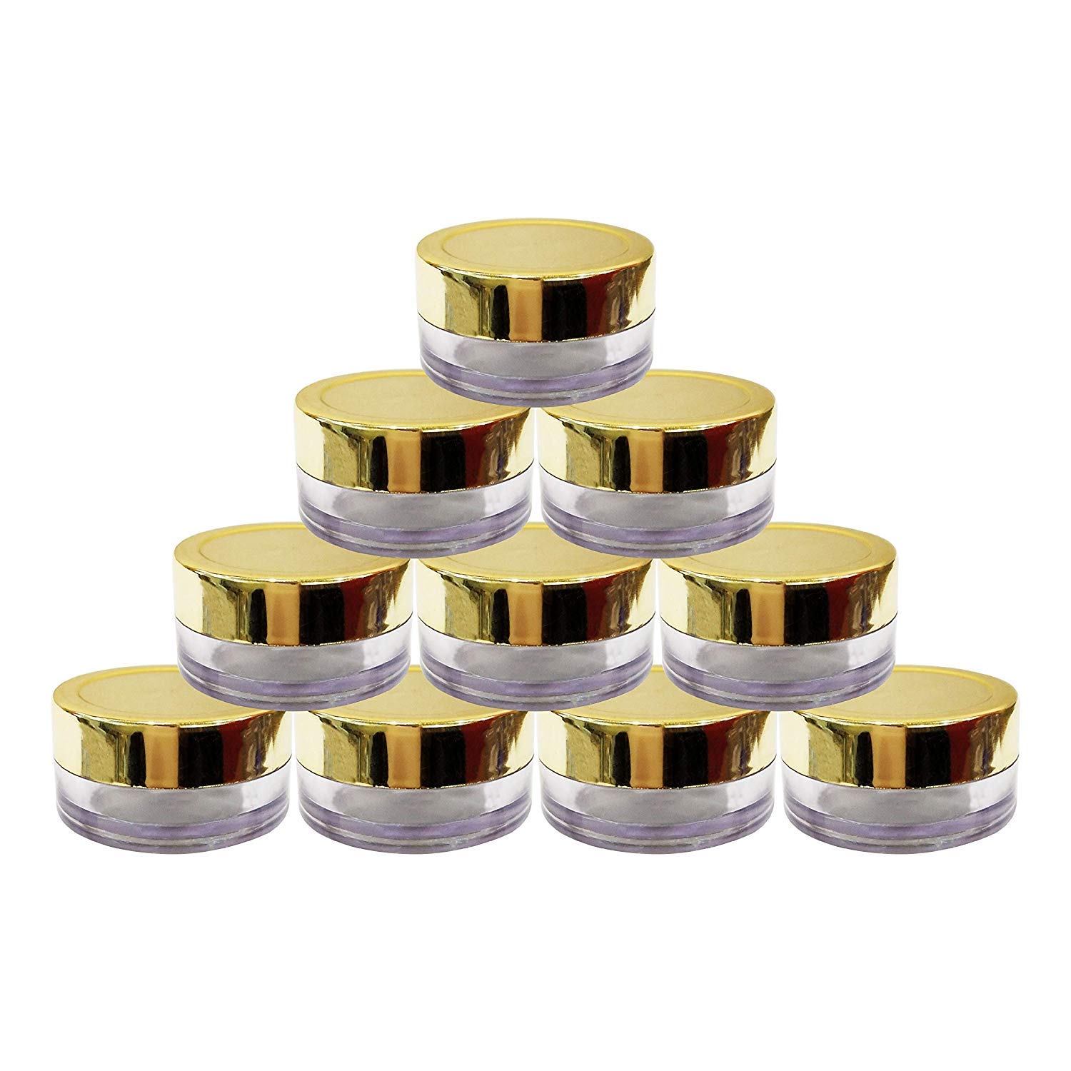 Dinemart 10-Pack 8GMS Sanjar Acrylic Empty Cosmetic Containers with Gold & White Lids - Perfect for DIY Lip Balm, Skin Care, Body Butter - Clear 8GM Set (Great for Home Spa & Travel Organization)