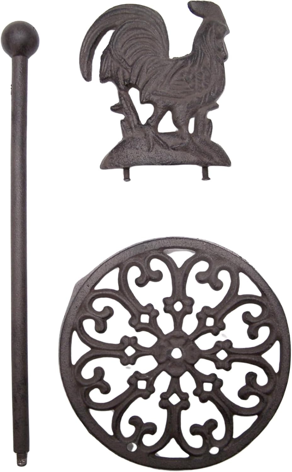 13 Inch Cast Iron Rooster Paper Towel Holder - Rustic Kitchen Decor for Farmhouse & Country Style Homes - Perfect for Kitchen Countertops, Pantries, and Dining Room Storage