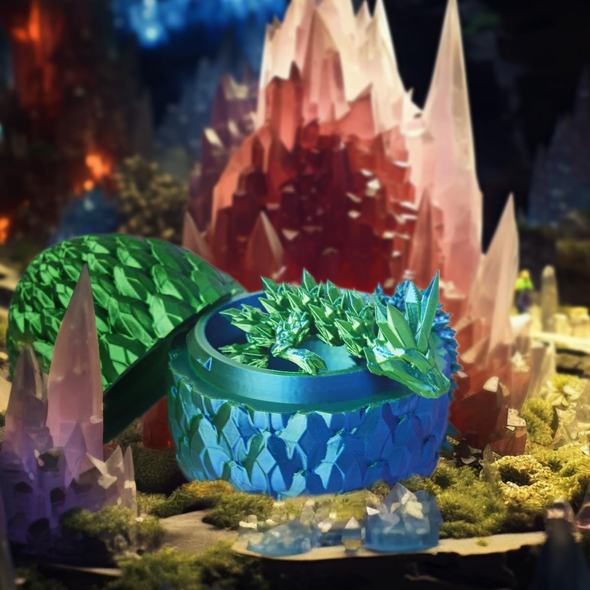 3D Printed Dragon with Egg - Easter Basket Stuffers & Essentials Gift for Kids (Laser Blue Green) - Perfect for Easter Decorations, Party Favors, and Children's Holiday Gifts