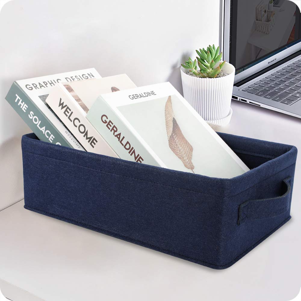 Navy Blue Fabric Storage Baskets - Small Narrow Shelf Organizer for Towels, Toys & Clothes | Perfect for Baby Nursery, Pet Supplies & Home Organization