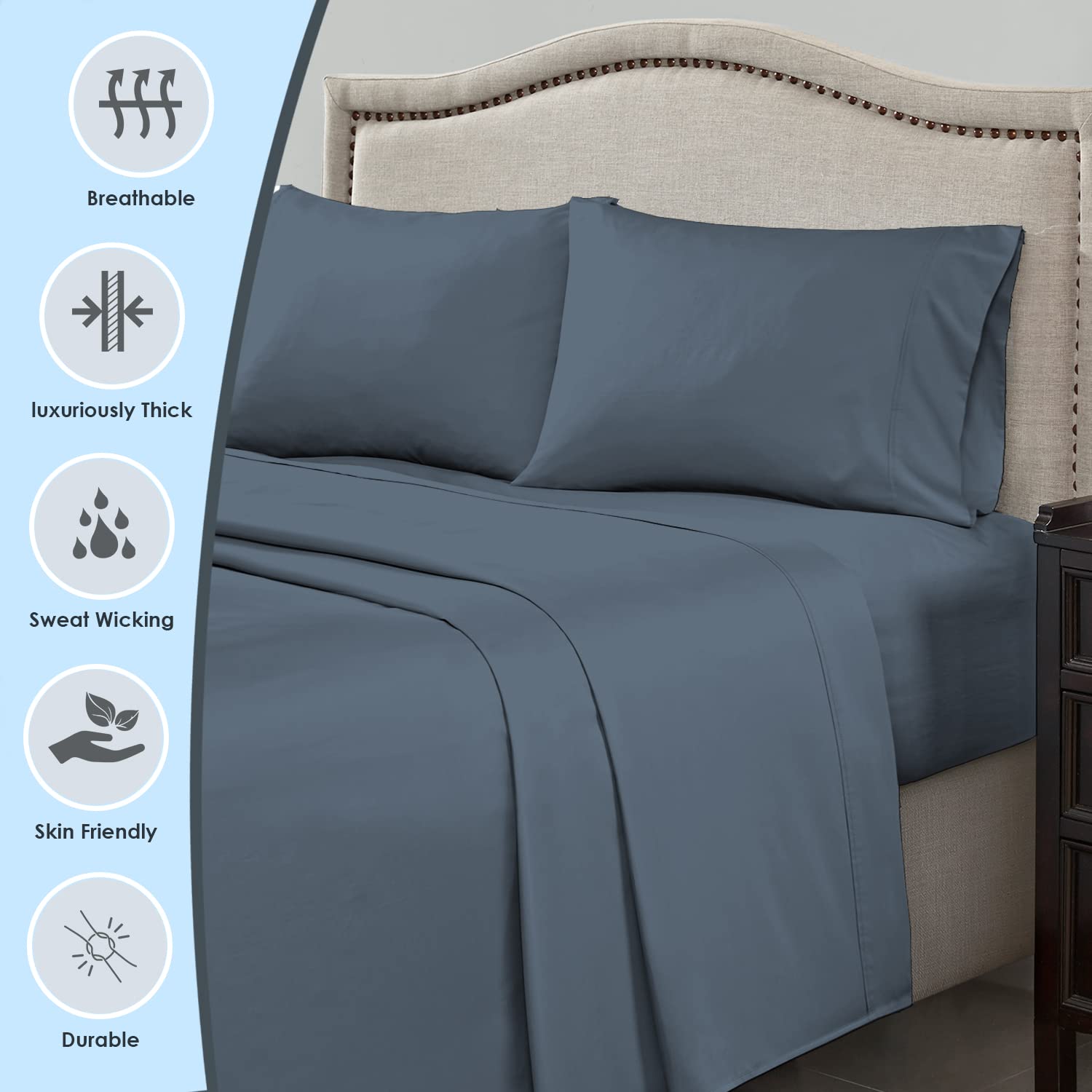 Luxury 100% Long Staple Cotton Sateen Bed Sheet Set - Full Size, 1000 Thread Count, Deep Pocket (Fits 15