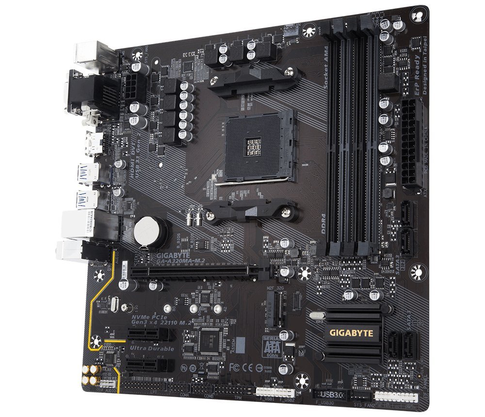 Gigabyte GA-A320MA-M.2 AMD Ryzen AM4 Micro ATX Motherboard - Perfect for Gaming PC Builds & Home Office Workstations