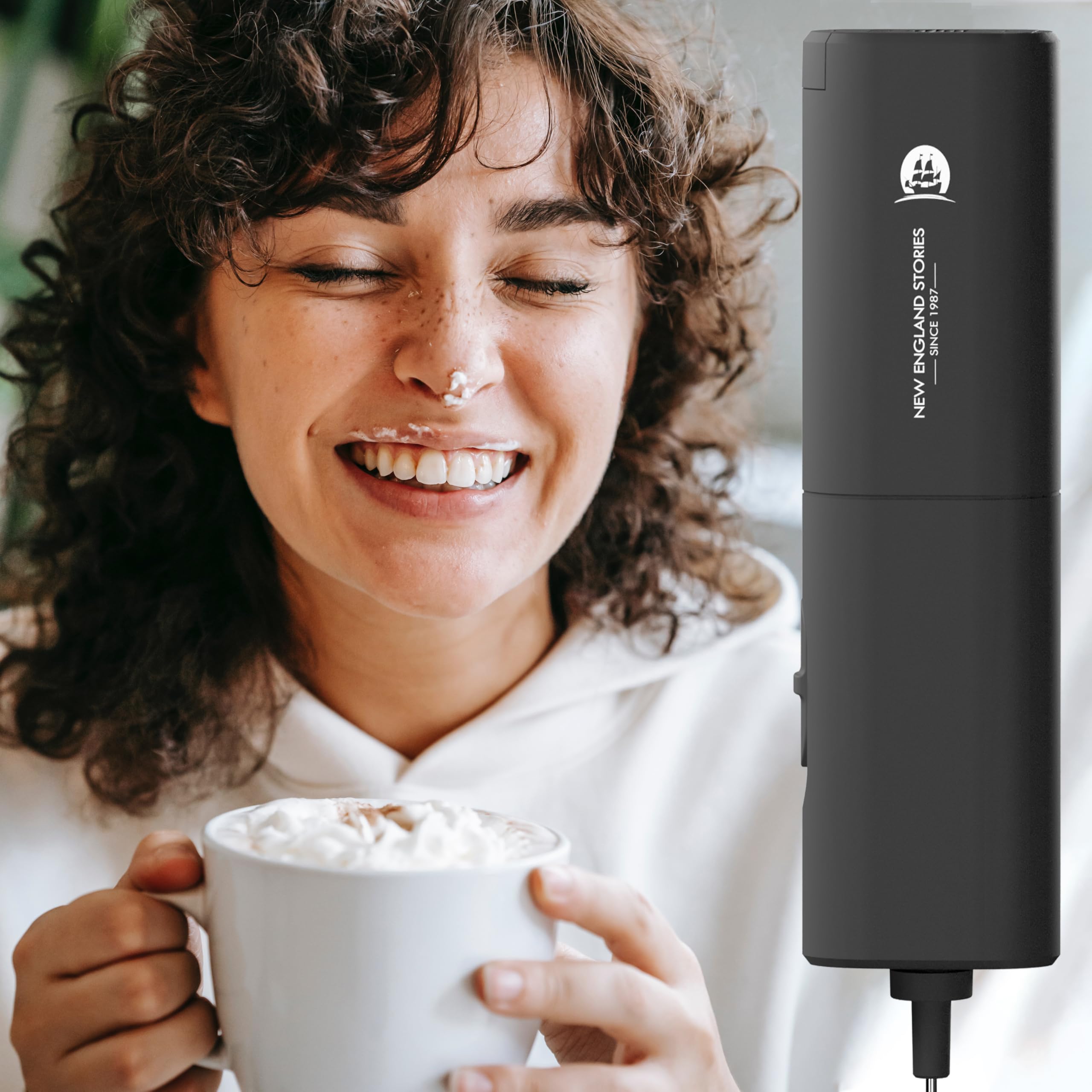 Premium Handheld Milk Frother with Self-Stand - Electric Whisk Drink Mixer for Coffee, Cappuccino, Latte, Matcha & Hot Chocolate - Perfect for Home, Office & Cafe Use