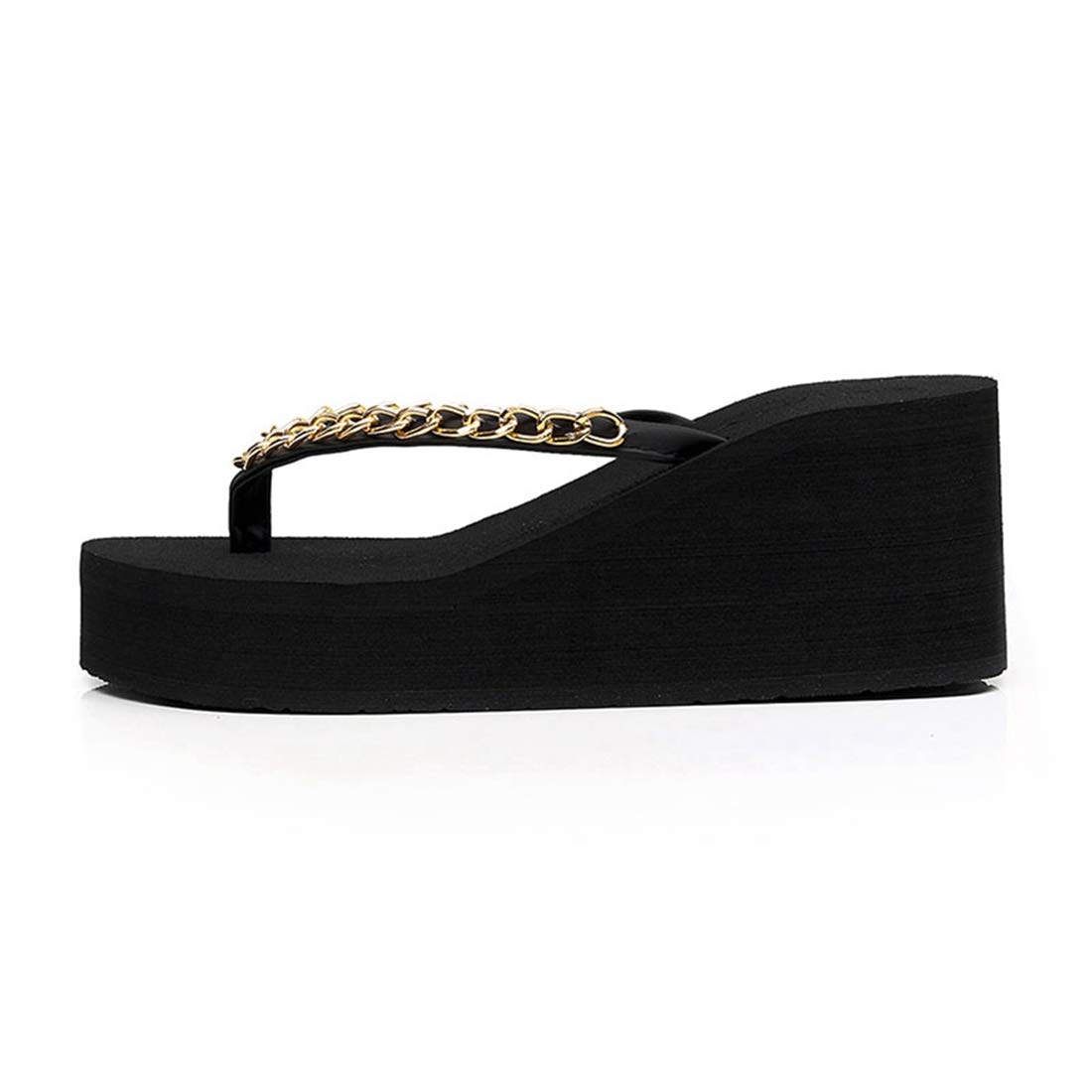 VOKLIN Women's Wedge High Heel Flip Flops - Fashion Metallic Summer Platform Sandals with Non-Slip Sole for Beach, Pool Party, and Casual Outings