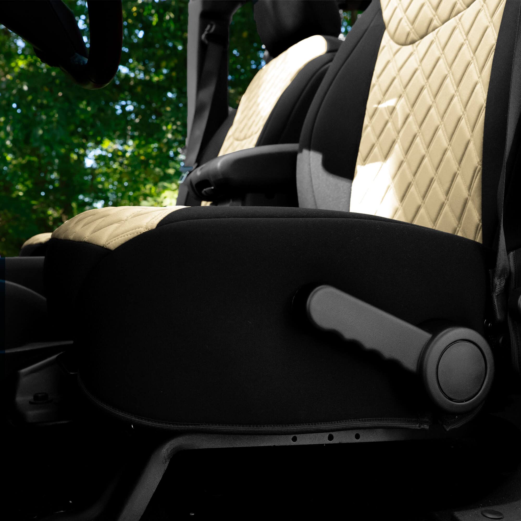 FH Group Custom Fit Neoprene Seat Covers for 2007-2017 Jeep Wrangler JK 4 Door - Water Resistant 2nd Row Rear Set in Beige | Perfect for Off-Road Adventures & Daily Commutes