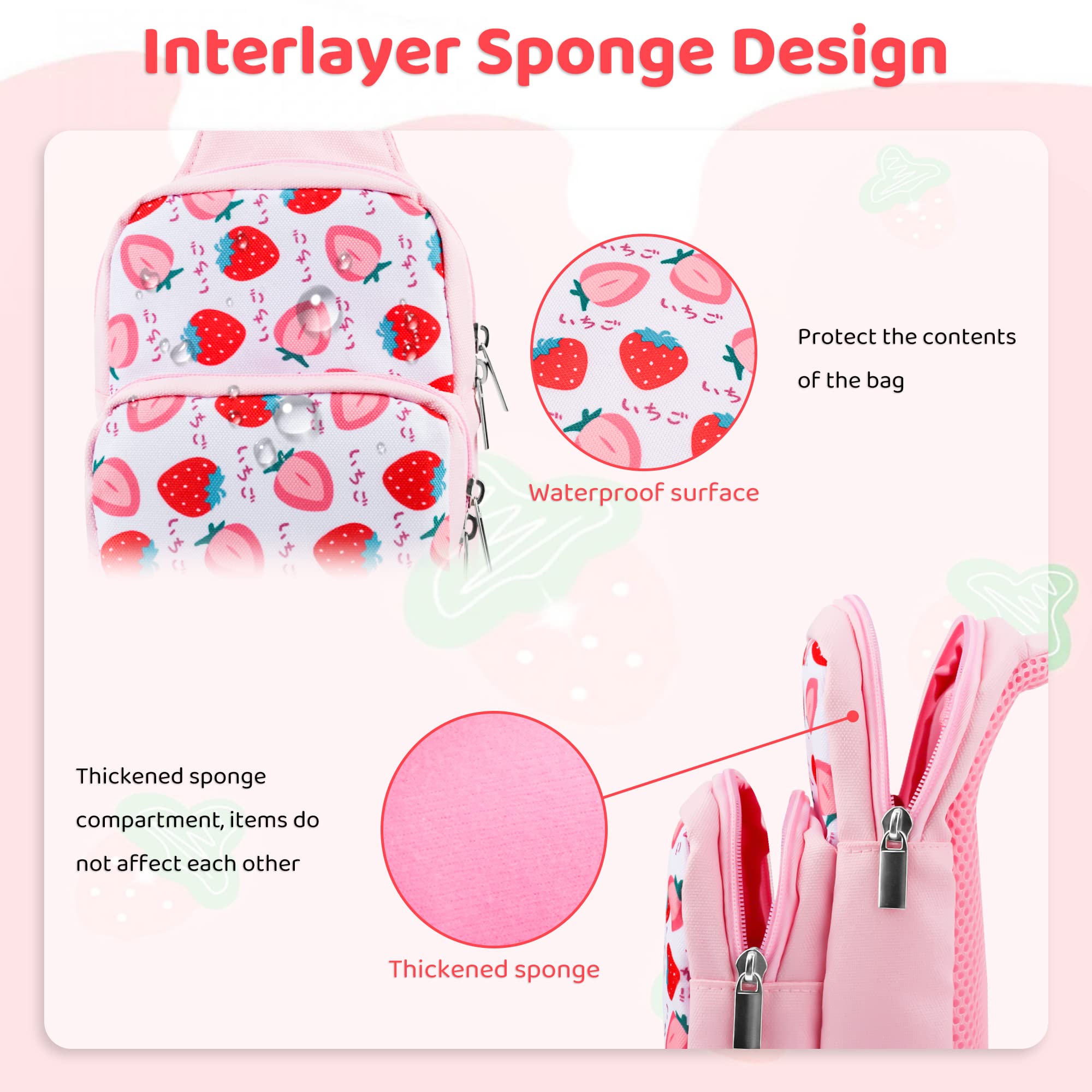 RHOTALL Pink Travel Bag for Nintendo Switch/Lite/OLED - Large Capacity Portable Carrying Case with 12 Game Slots & Thumb Grip Caps (Strawberry) - Perfect for Gaming On-The-Go, Travel Accessories Storage & Shoulder Backpack