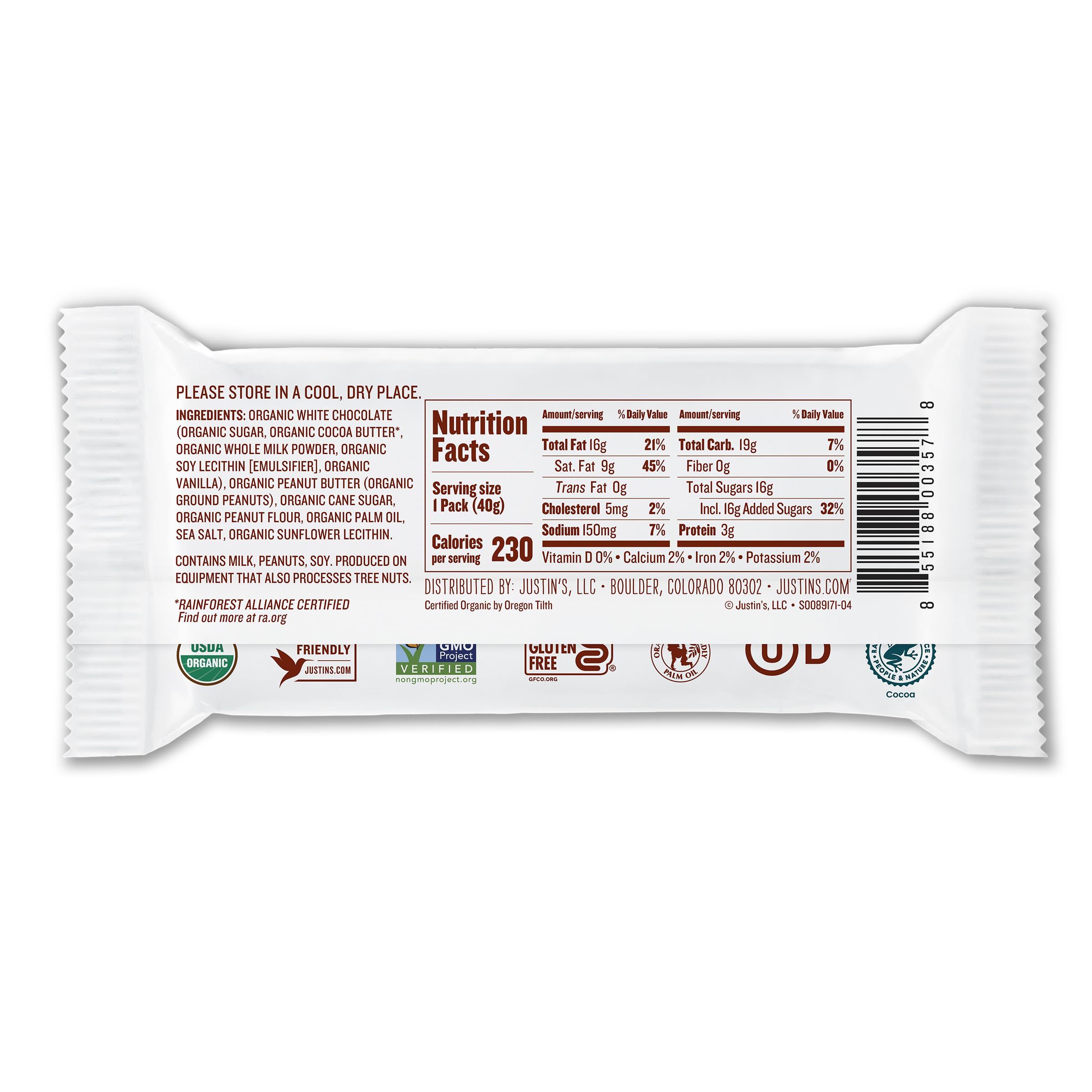 Organic Justin's Nut Butter Peanut Butter Cups - White Chocolate, 1.4 oz | Healthy Snack for Hiking, Office & On-the-Go Energy Boost