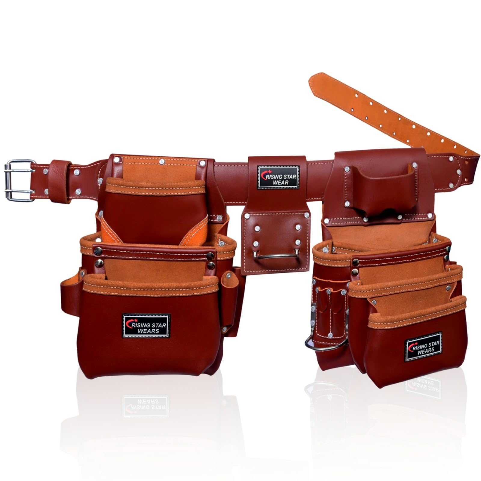 Premium Oil-Tanned Leather Tool Belt Pouch - 18 Multi-Pocket Design for Carpenters, Plumbers & Construction Workers | Durable Framing Tool Bag for Professional Tradesmen | Ideal for Job Sites, Home Renovations & DIY Projects