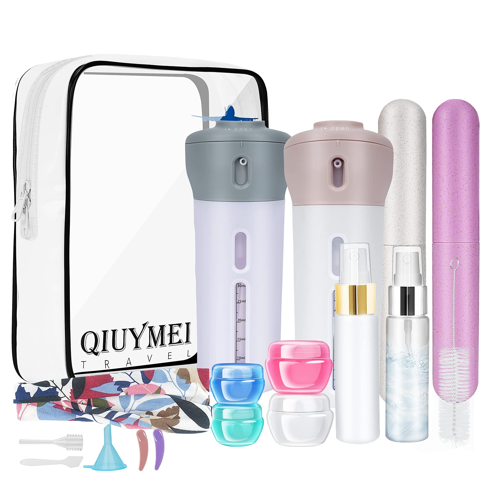 19-Piece Leak-Proof Travel Bottles Set | TSA Approved Refillable Toiletries Containers for Shampoo, Lotion, Sanitizer & Cosmetics | Perfect for Air Travel, Gym, Camping & Vacation Essentials