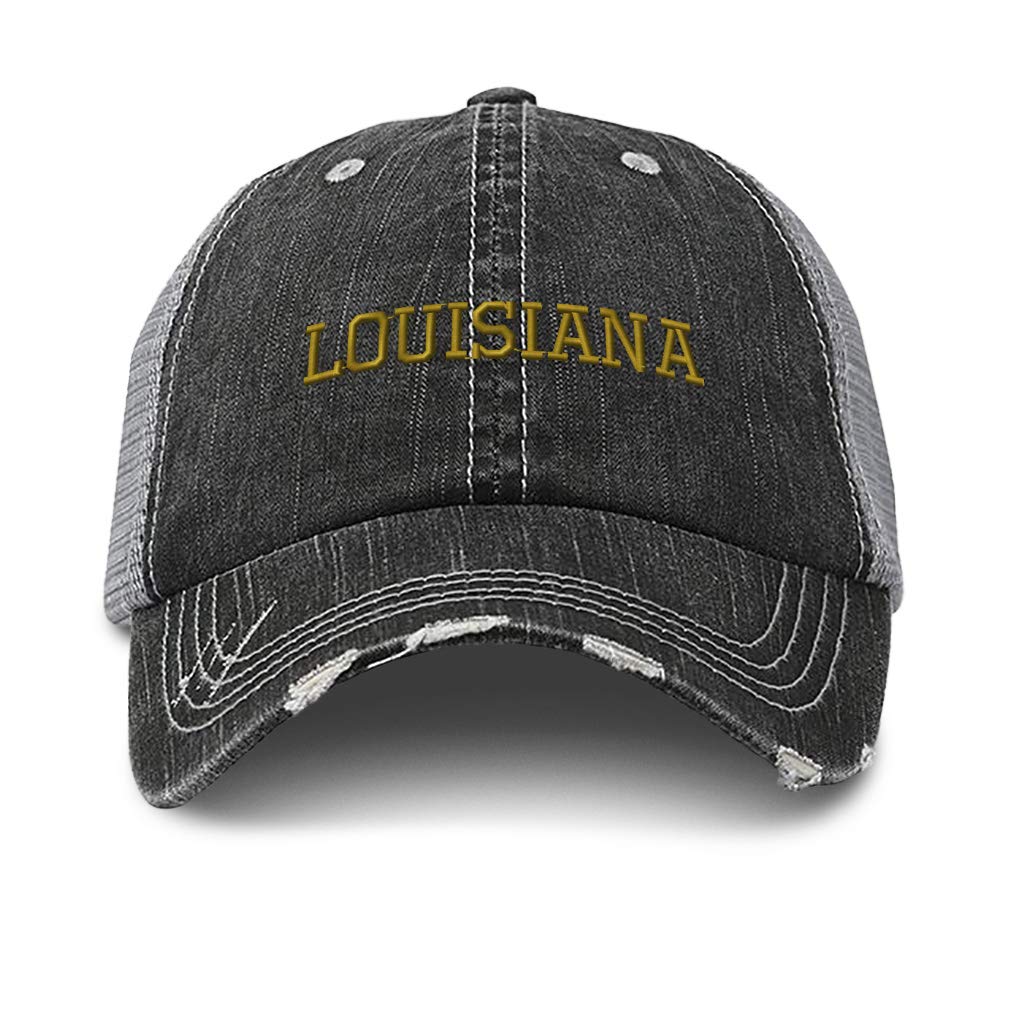Custom Distressed Trucker Hat - Louisiana State USA Cotton Embroidery | Vintage Style Baseball Cap for Men & Women - Perfect for Outdoor, Sports & Casual Wear