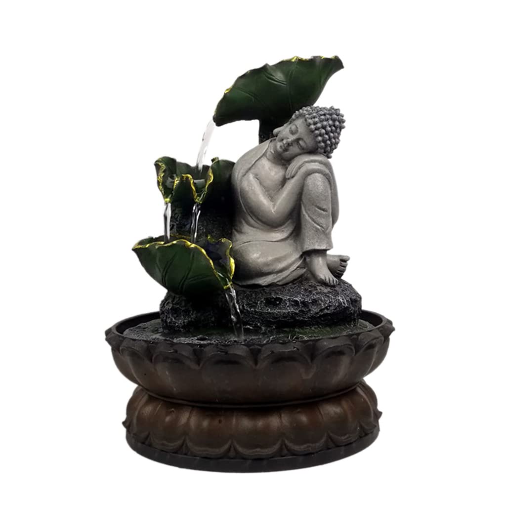 KTNG Fashion Buddha Tabletop Fountain - Resin Feng Shui Waterfall Sculpture with LED Light for Home & Office Desk Decor | Relaxing Zen Meditation & Stress Relief Water Feature