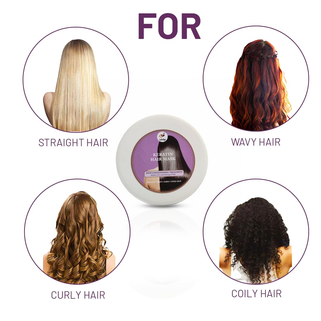 iShilp Keratin Hair Mask for Dry & Frizzy Hair - Deep Conditioning Treatment for Smooth & Curly Hair - Repairing Hair Pack for Women & Men | Perfect for Daily Use, Salon-Like Results at Home