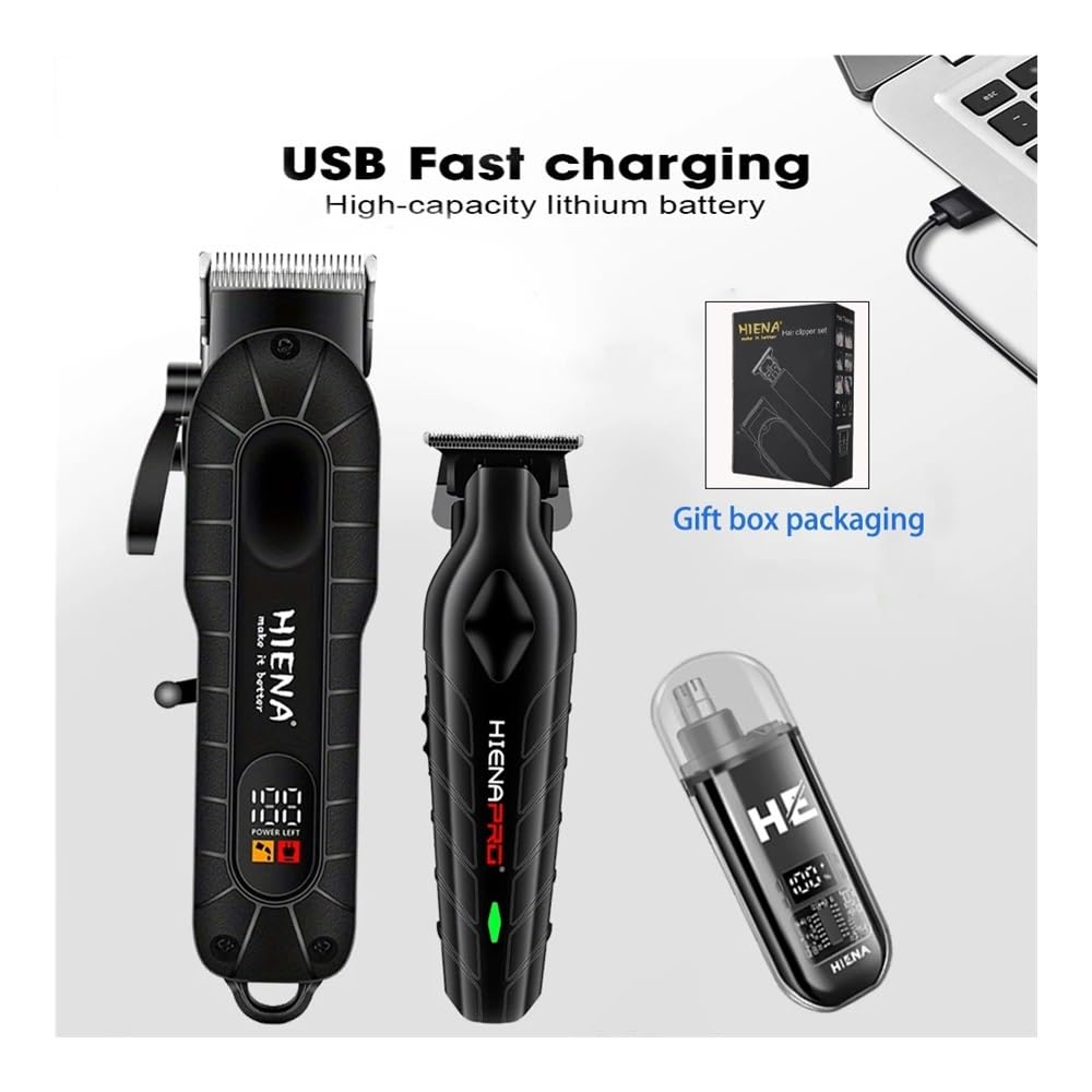Professional Rechargeable Hair Clipper Set - HIENA Razors with USB Charging, Cordless Hair Trimmer for Men & Women, Portable Home Barber Kit for Fast Smooth Trimming Without Pulling (Black 3-Piece Set) - Perfect for Home Haircuts, Beard Grooming & Travel Use