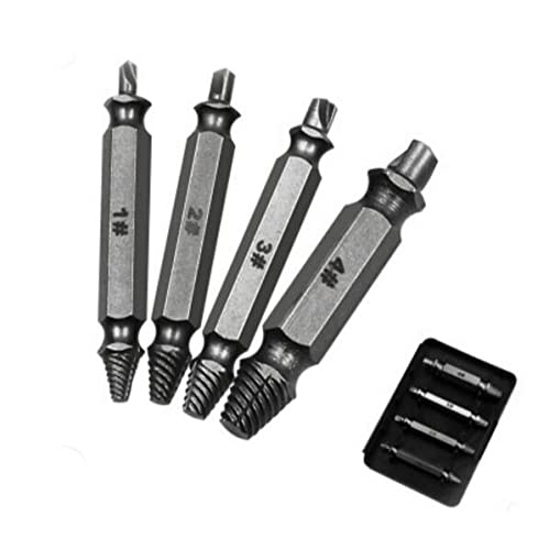 4PCS Double-Sided Drill Bit Screw Extractor Set - Broken Bolt & Stud Remover Tool for Damaged Screws (With Box) - Perfect for DIY Repairs, Automotive Maintenance & Home Improvement Projects