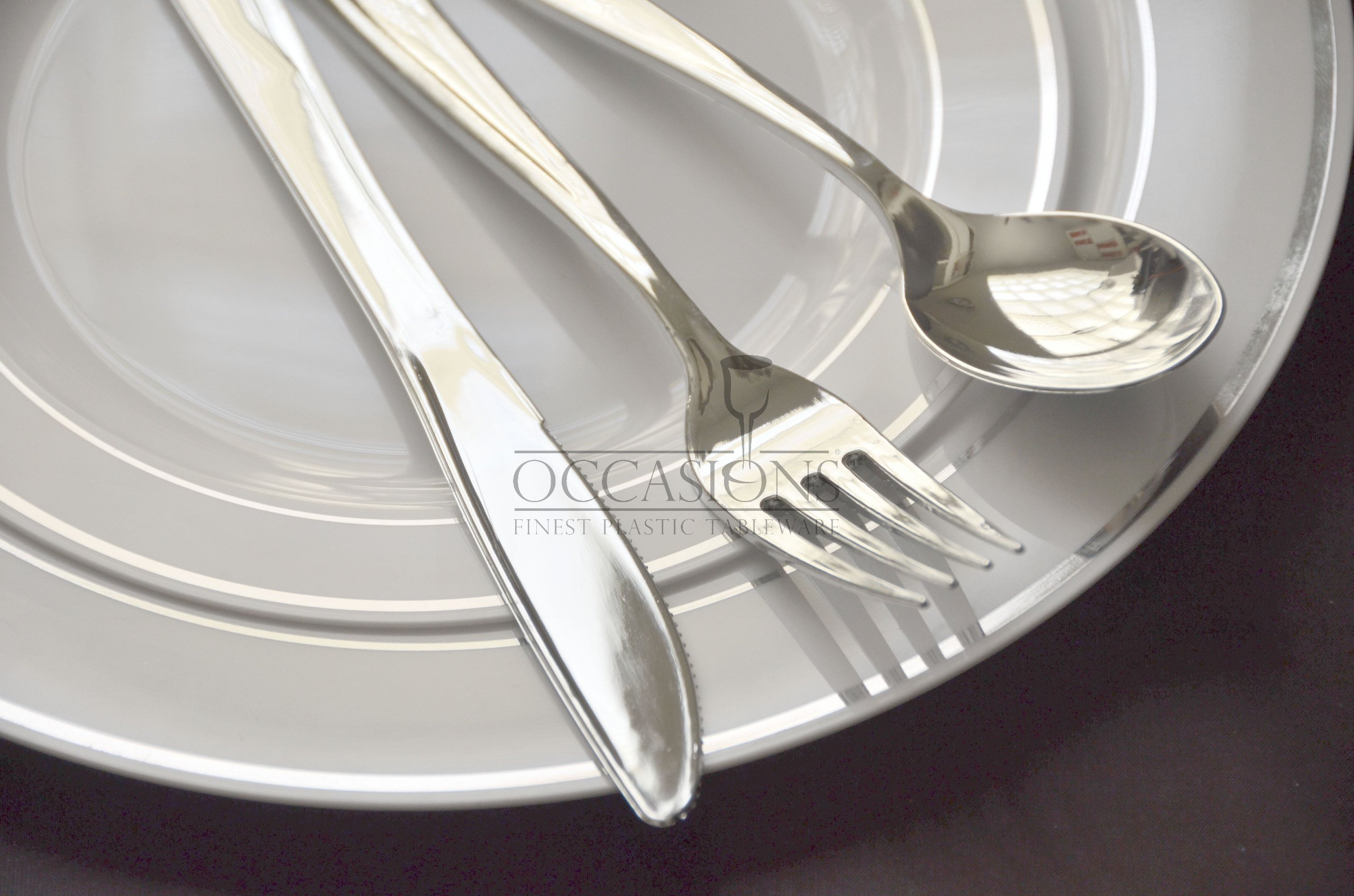 Disposable Plastic Plates & Silverware Combo for Weddings & Parties - 9'', 7.5'', 6'' Sizes (60-Pack, White with Silver Rim) - Perfect for Birthday Celebrations, Baby Showers & Catering Events