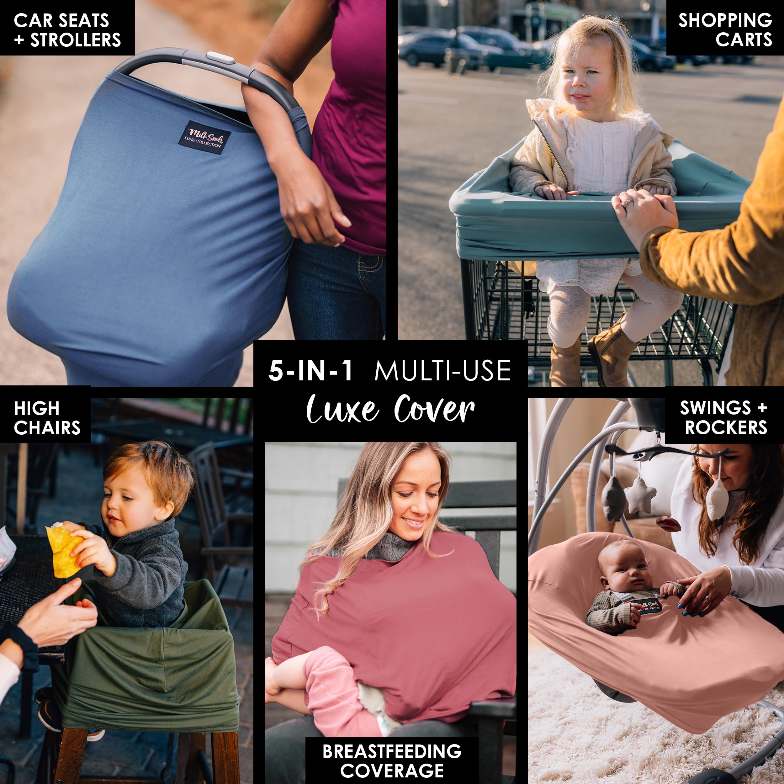 Milk Snob Original 5-in-1 Luxe Baby Cover - Ocean Blue Nursing Cover for Breastfeeding, Car Seat, Stroller, High Chair & Shopping Cart | Multi-Use Infant Canopy & Privacy Shield | Perfect for Newborn Essentials, Nursing Moms & On-the-Go Parents