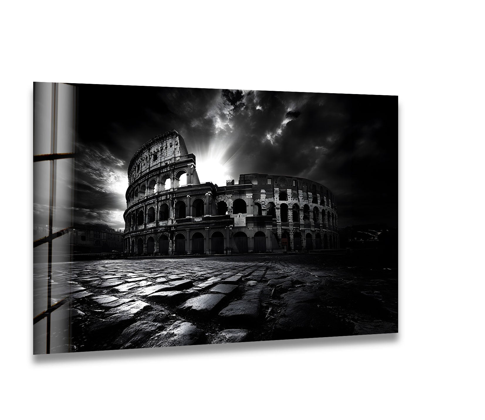 Black and White Roman Colosseum Wall Art - Stunning Architectural Glass Print for Home & Office Decor | Perfect for Living Room, Bedroom or Office Wall Display