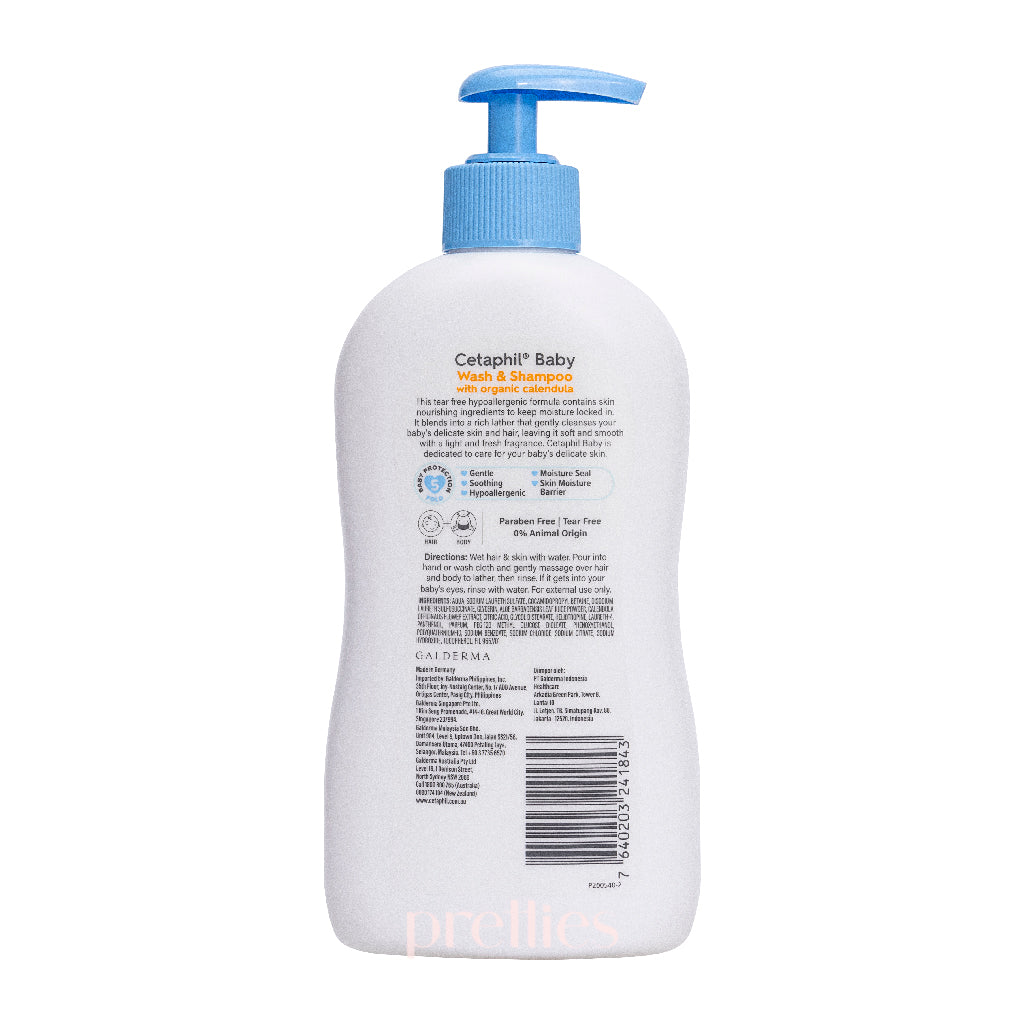 Cetaphil Baby 2-in-1 Shampoo & Body Wash with Organic Calendula - Gentle Cleansing for Sensitive Skin - 13.5 fl oz (400ml) - Perfect for Newborns & Toddlers Bath Time