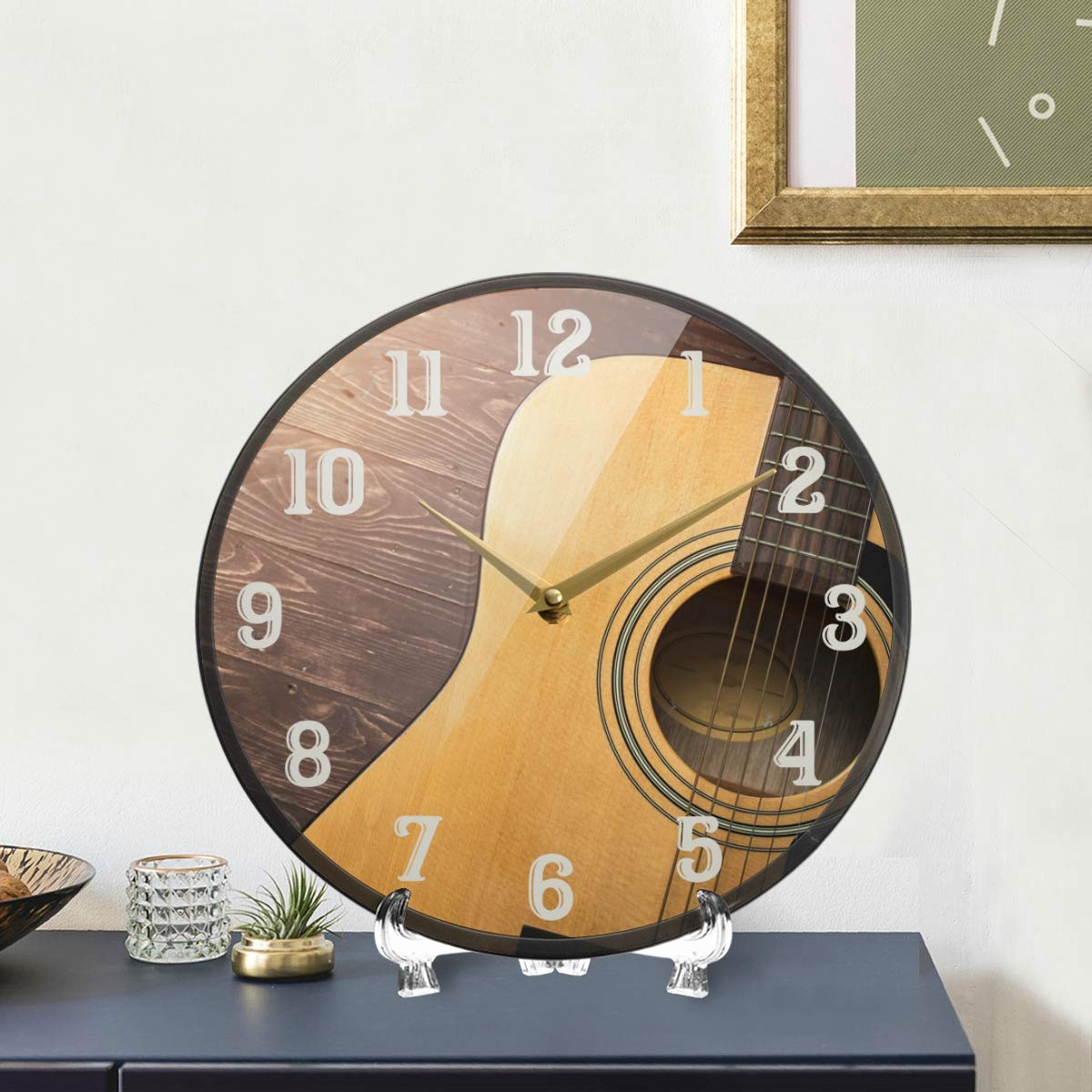 Susiyo 9.5 Inch Acoustic Guitar Wall Clock - Silent Non-Ticking Round Battery Operated Clock for Home Decor | Perfect for Living Room, Bedroom, Office & Kitchen | Creative Decorative Gift for Kids & Music Lovers