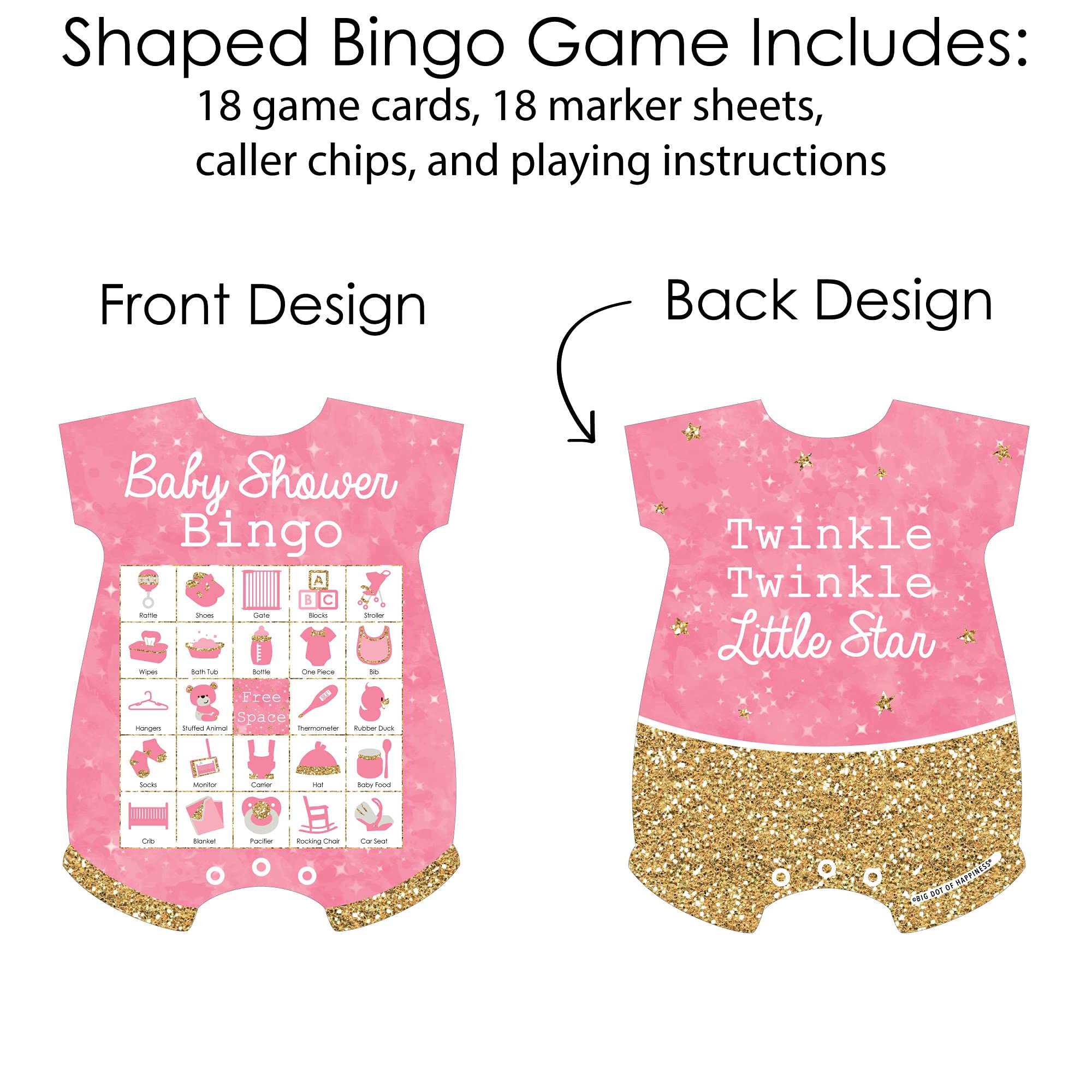 Twinkle Twinkle Little Star Baby Shower Bingo Game Set - 18 Pink Picture Bingo Cards & Markers - Fun Baby Shower Activity for Girls & Toddlers - Perfect for Birthday Parties & Nursery Decor