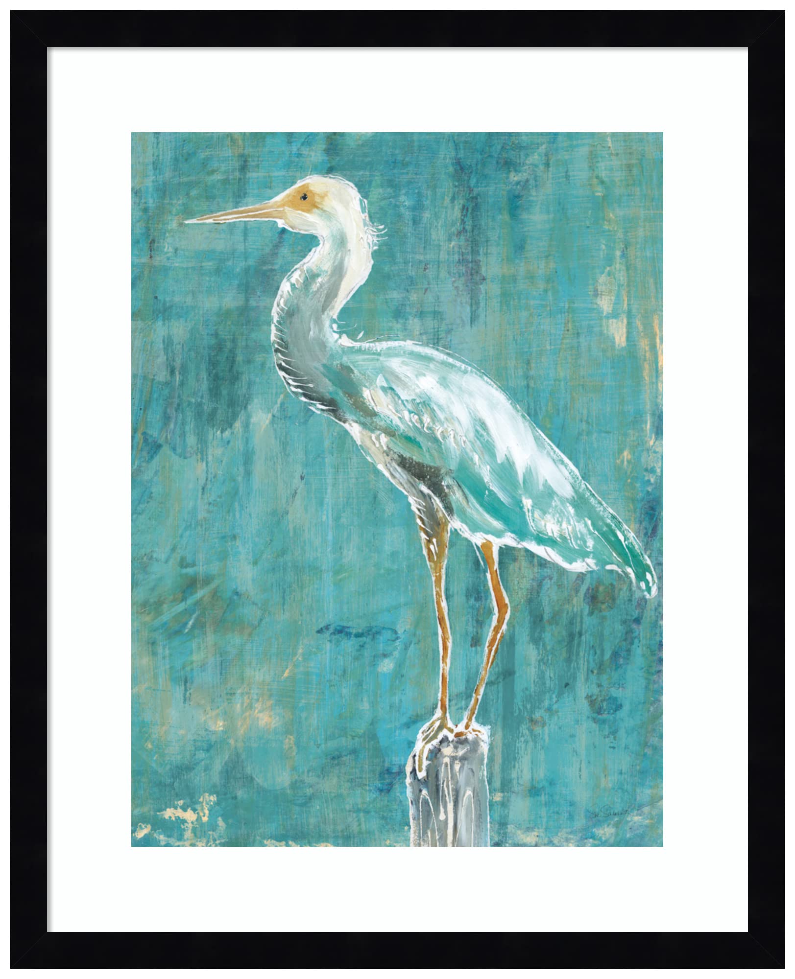Amanti Art Framed Coastal Egret II Dark Wall Art Print 21x17 by Sue Schlabach - Animal Painting for Beach House Decor, Living Room, Bedroom, Bathroom, Kitchen & Office - Perfect for Coastal Theme Interiors & Nature Lovers