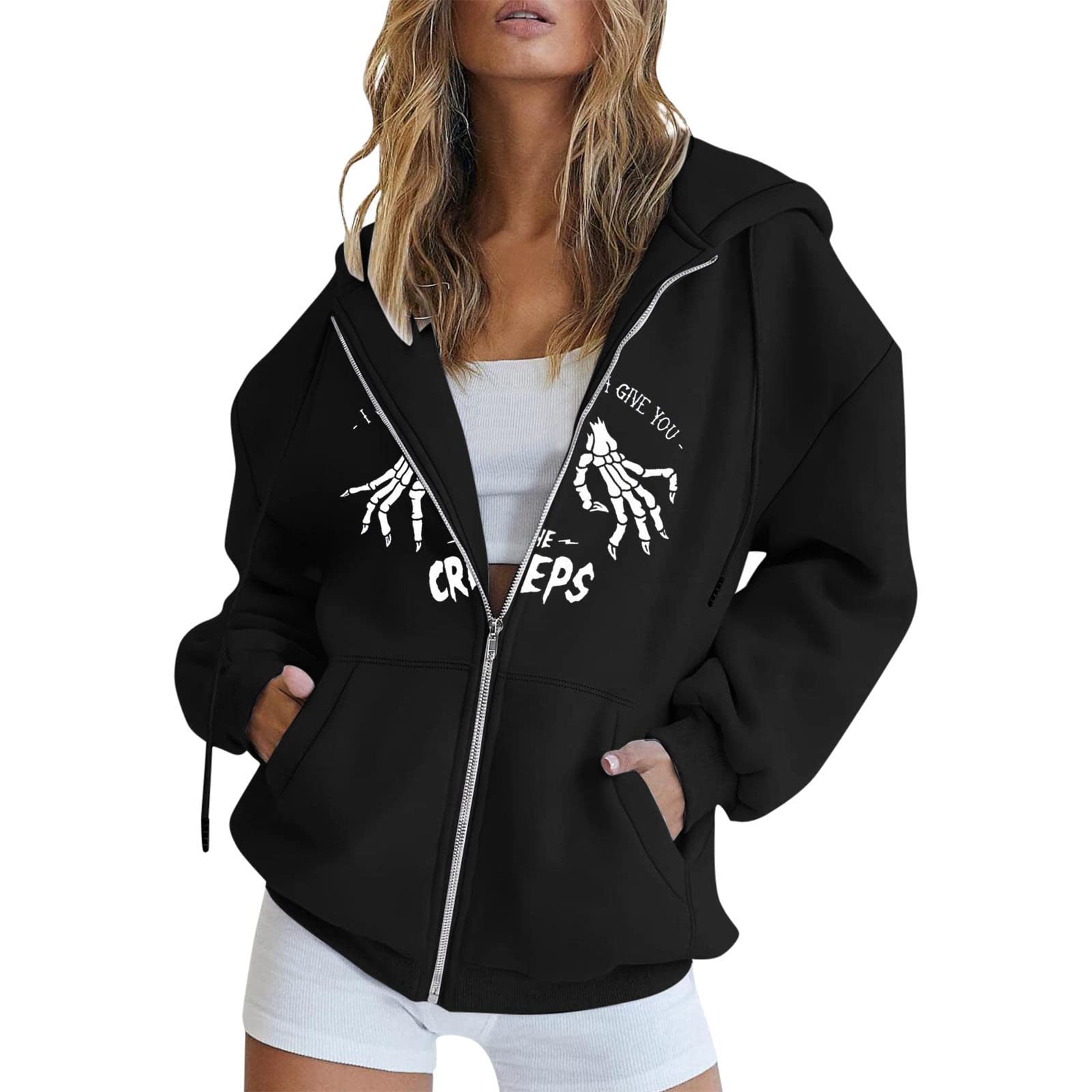 Gothic Zip Lace Up Hoodie Sweatshirt for Women - Long Sleeve Pullover Sweater with Stylish Lace Details | Perfect for Casual Outfits, Gothic Fashion & Layering in Fall/Winter