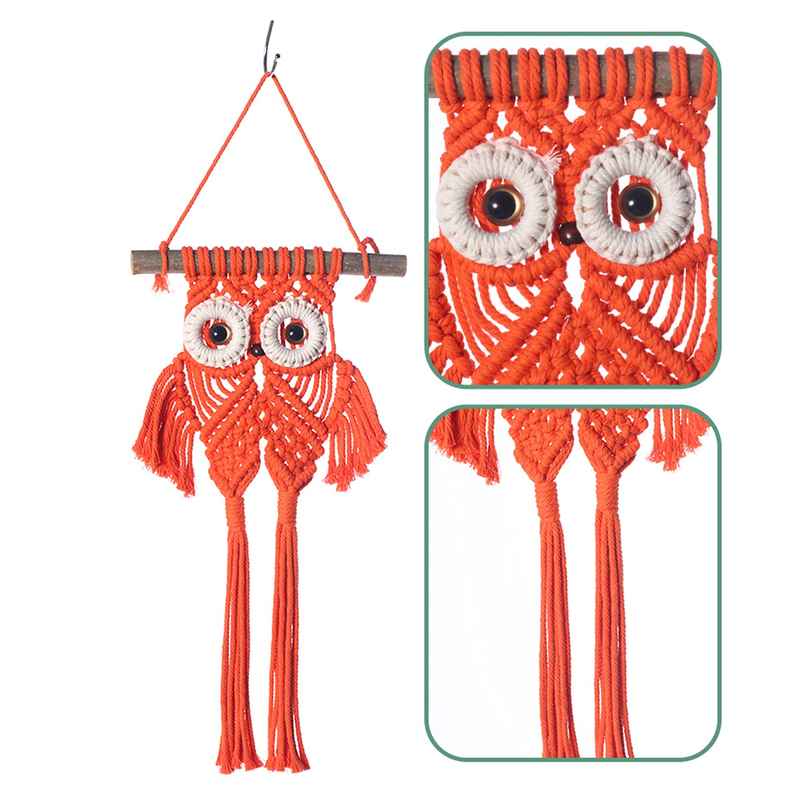 Boho Owl Macrame Wall Hanging Tapestry - Handmade Orange Owl Decor for Bedroom, Above Bed Wall Art, Nursery & Living Room Boho Decor - Perfect for Bohemian, Hippie & Eclectic Home Decor Styles