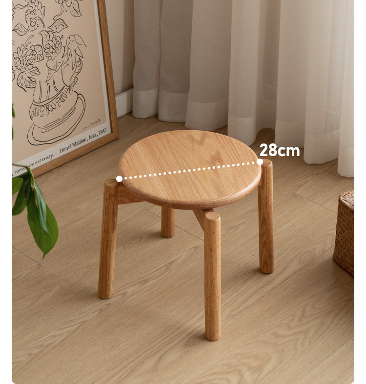 Solid Oak Wood Round Stackable Stool - Rustic Home Decor, Kitchen Island Seating, Bar Stool for Dining Room & Outdoor Use