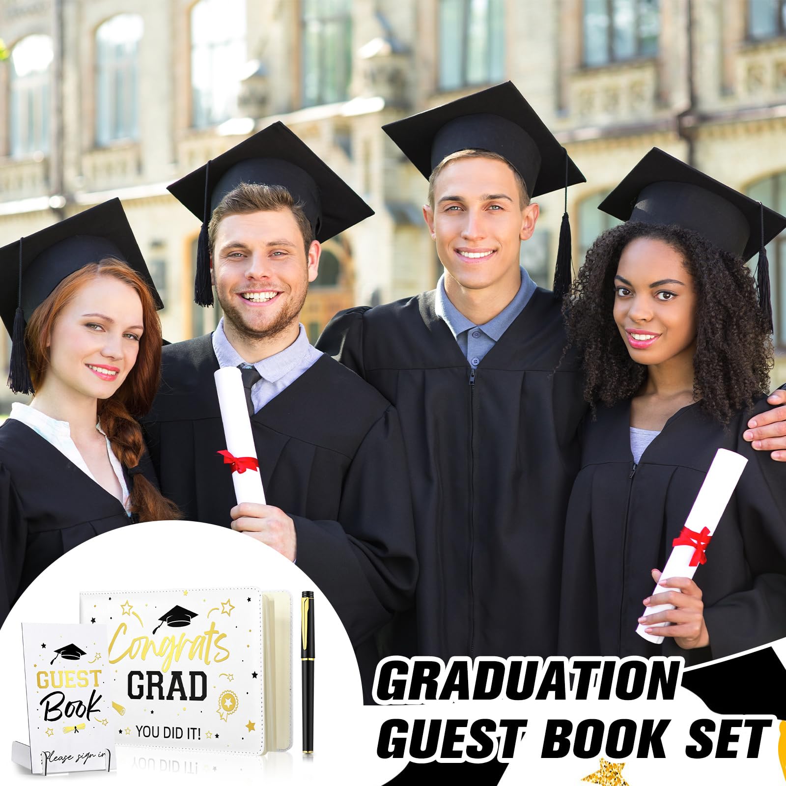 Premium Leather Graduation Guest Book Set with Pen & Table Sign - Elegant 2025 Graduation Guestbook for College & High School Graduation Parties - Perfect Graduation Gift & Keepsake (White) - Ideal for Commencement Ceremonies, Open House Events & Graduation Party Decor
