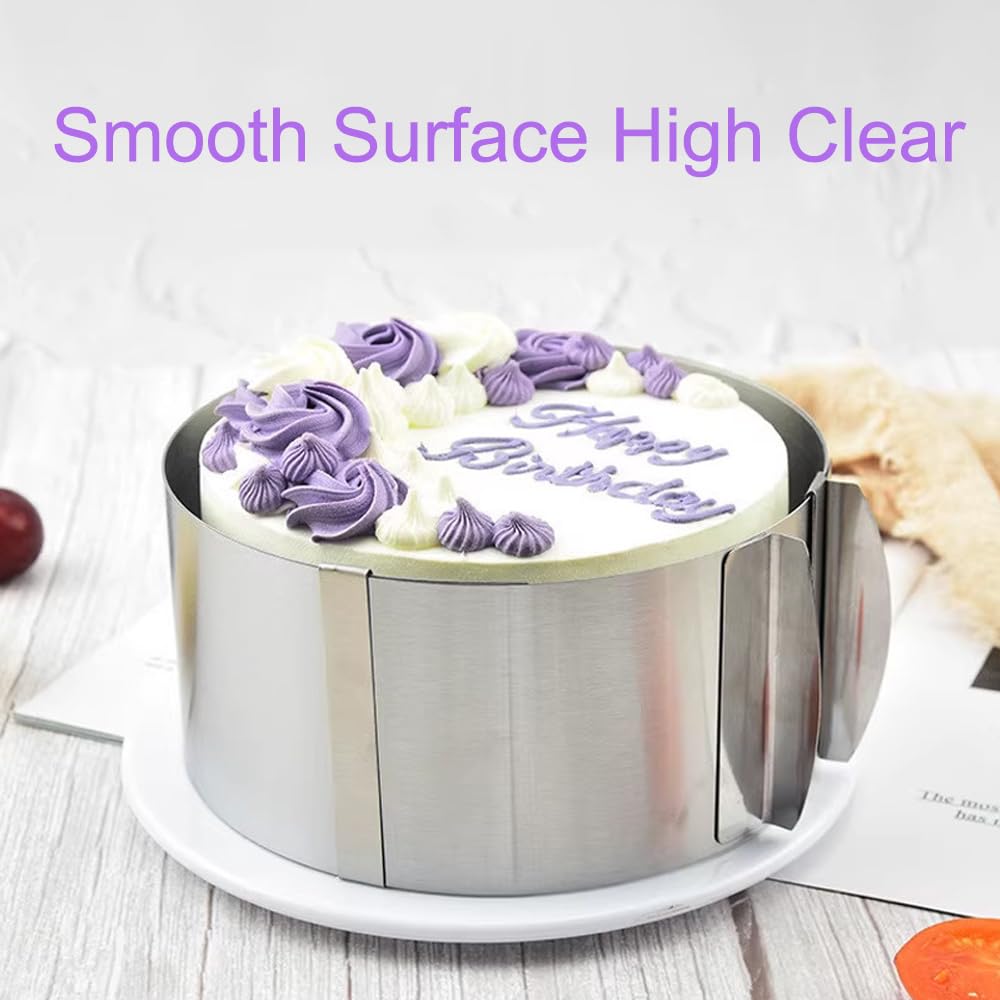 Premium Stainless Steel Cake Rings & Clear Acetate Collar Set - Adjustable 6-12 Inch Round Mousse Molds for Professional Baking - Includes 5.5