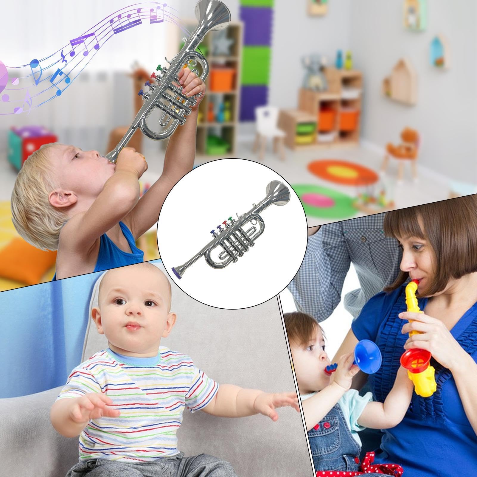 Kids Toy Trumpet - Musical Instrument for Children, Boys & Girls - Realistic Simulation Trumpet with Support Stand - Perfect for Birthday Gifts, Music Lessons & Pretend Play