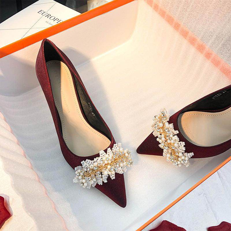 Elegant Pearl Satin Pointy Stiletto Heels for Women - Perfect for Evening Parties, Weddings & Special Occasions - 683923492274