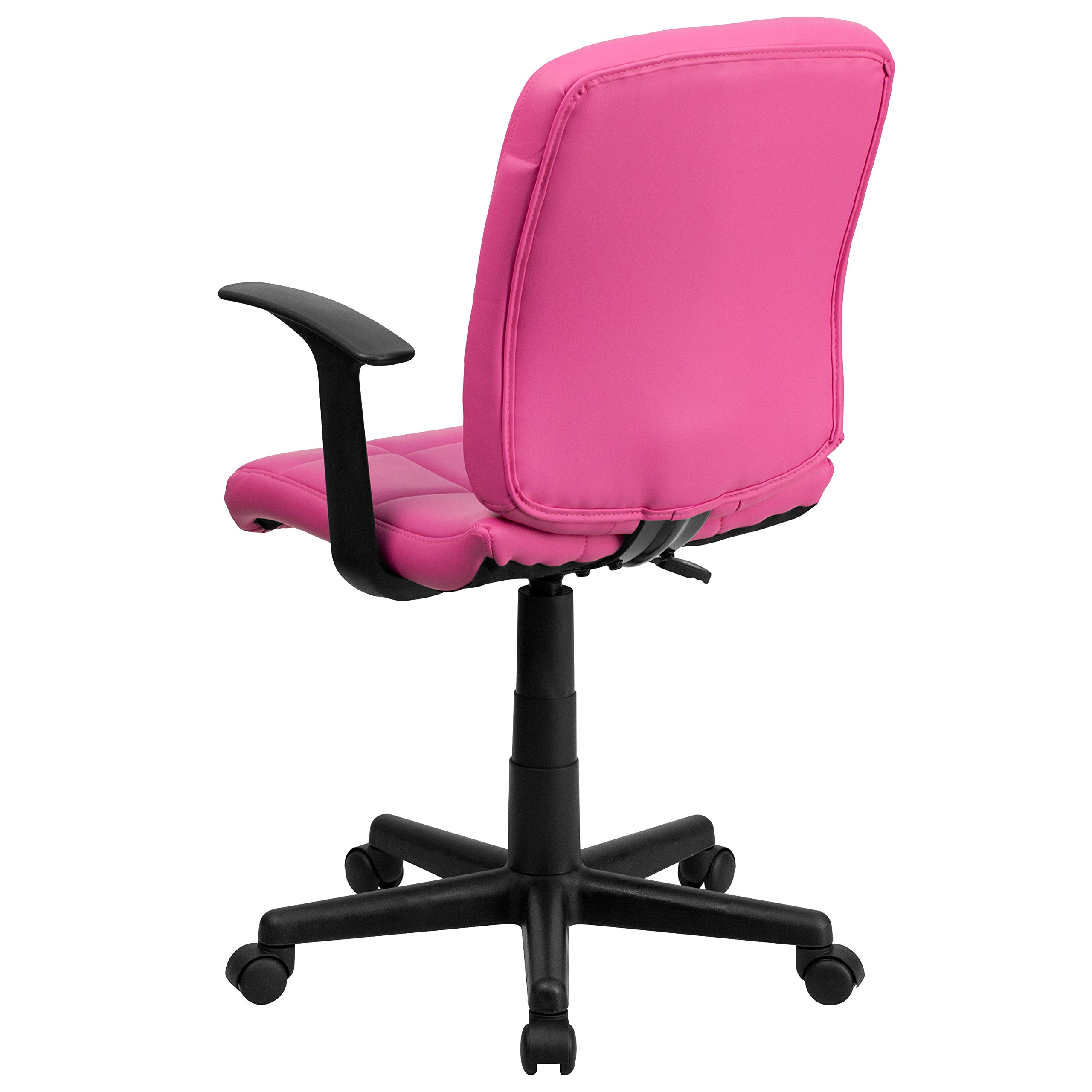 Flash Furniture Clayton Mid-Back Pink Quilted Vinyl Swivel Task Office Chair with Arms - Ergonomic Desk Chair for Home Office, Study & Workspace