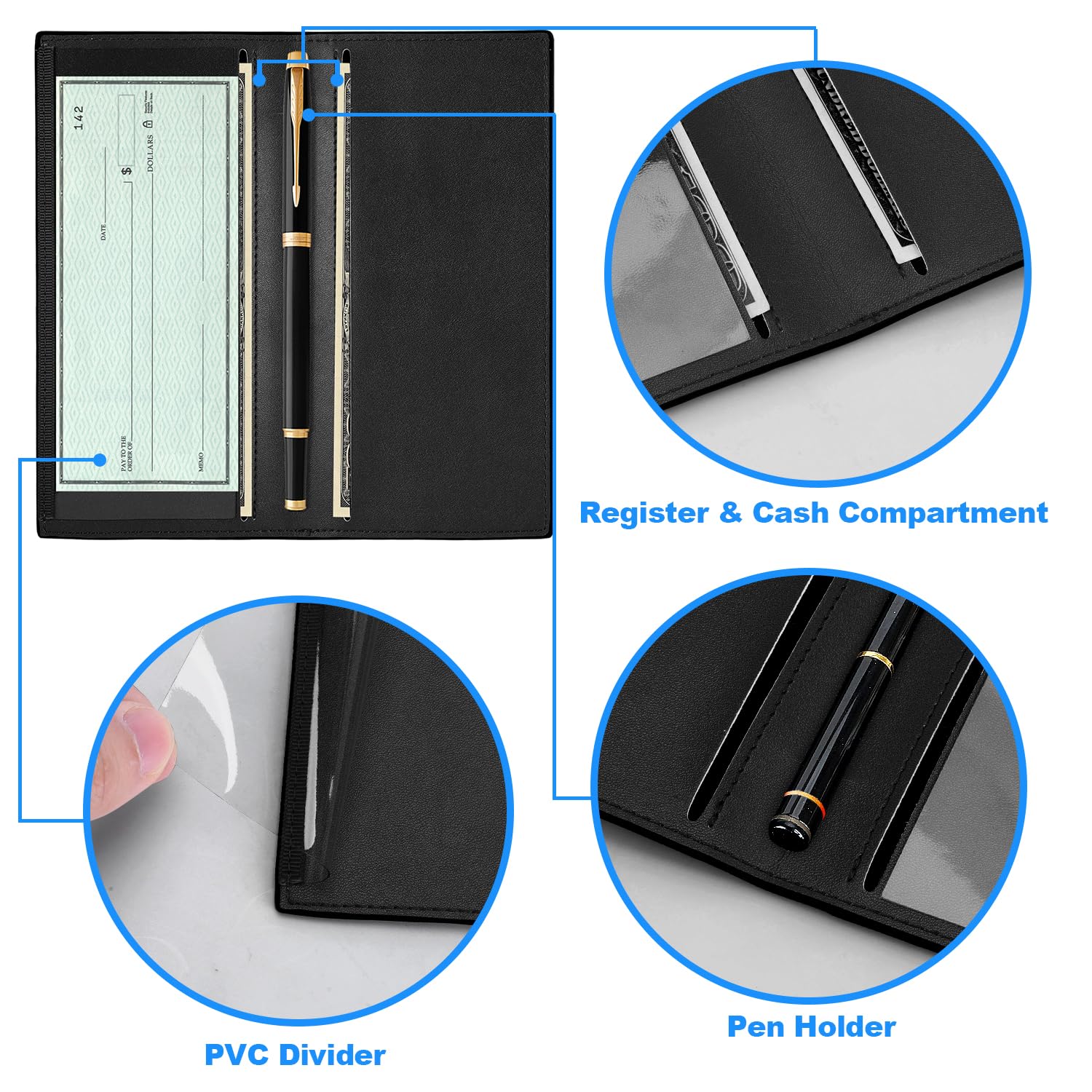 Premium Leather Checkbook Cover for Men & Women - RFID Blocking Checkbook Holder Wallet - Ideal for Business, Travel & Everyday Use