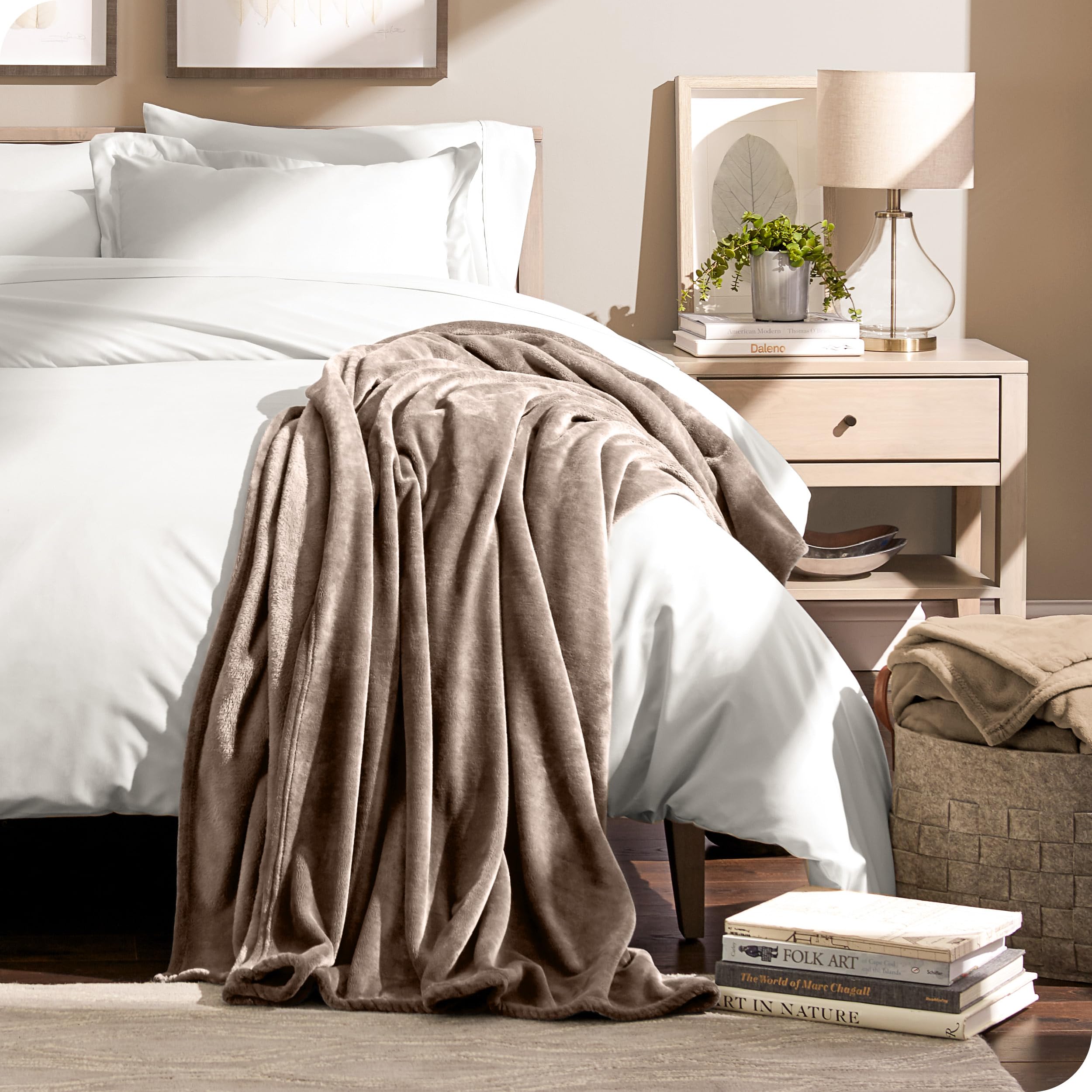 Bare Home Fleece Microplush Blanket - Ultra Soft & Warm Full/Queen Size Throw Blanket for Bed, Sofa, Couch - Lightweight Cozy Blanket for Movie Nights, Camping, Travel & Home Decor (Taupe) - Perfect for Winter Snuggling, Gift Giving & Family Relaxation